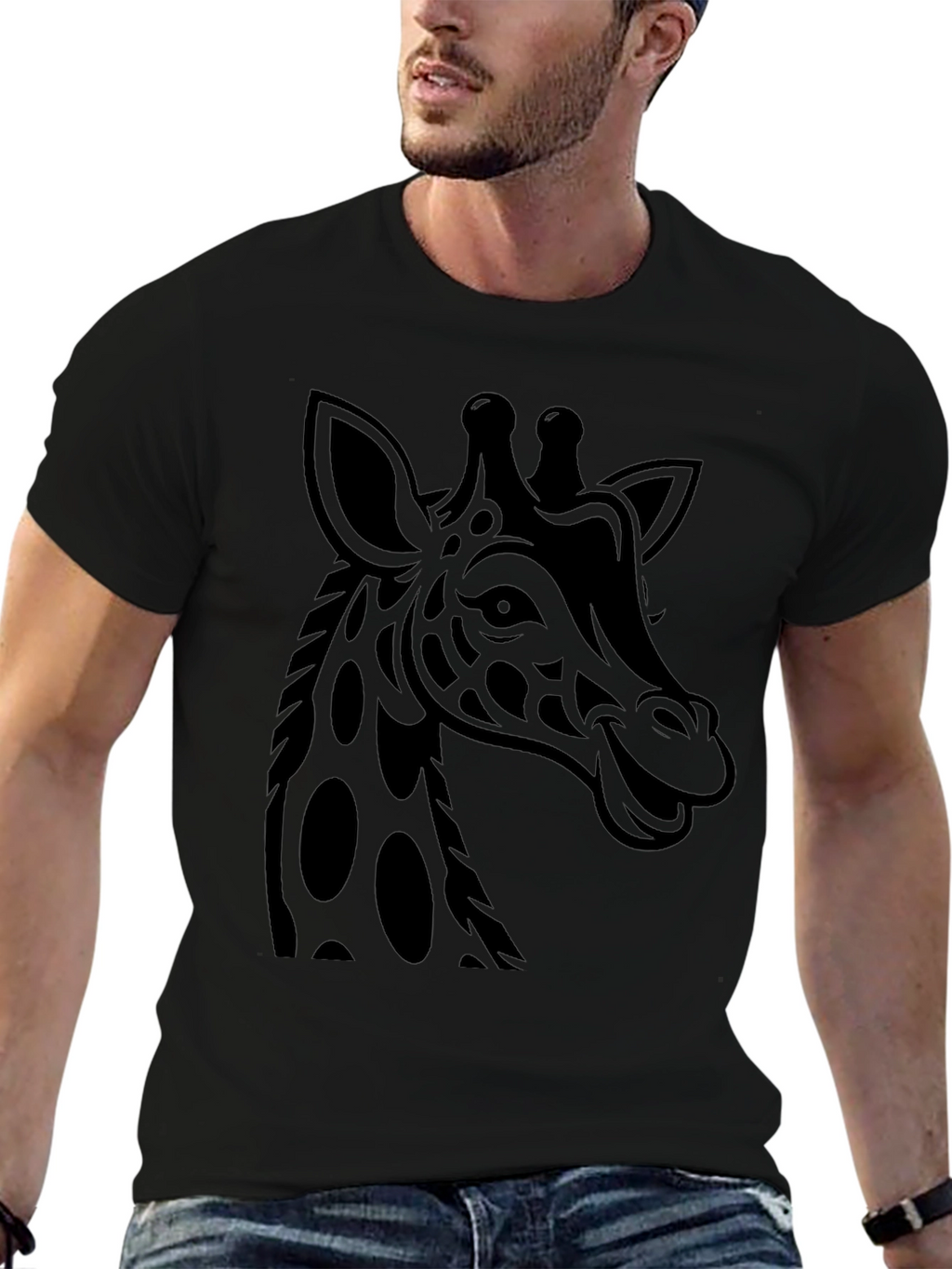 Giraffe Graphic Print Tee - Mens Black T-Shirt