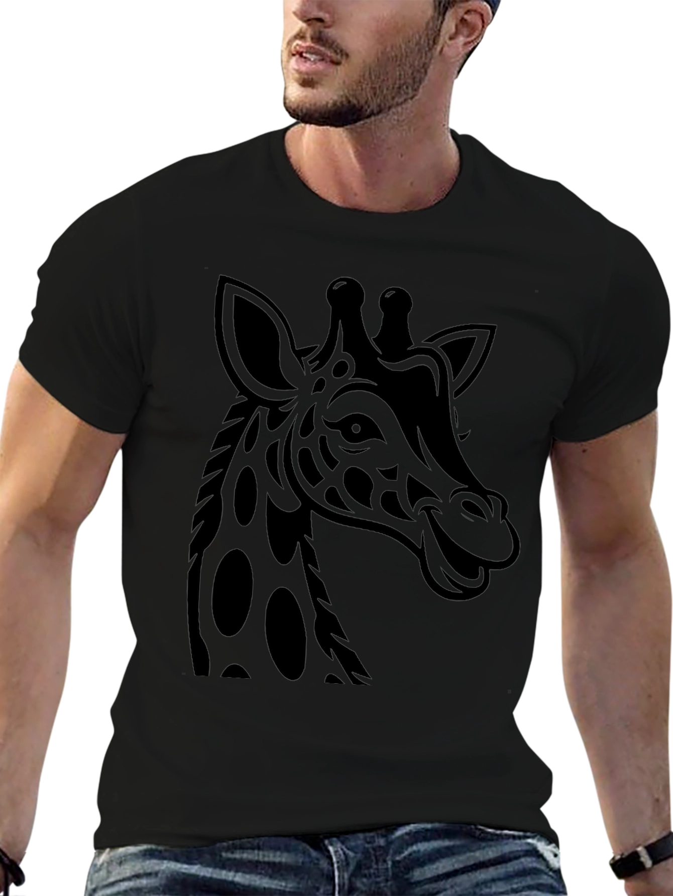 Giraffe Graphic Print Tee - Mens Black T-Shirt