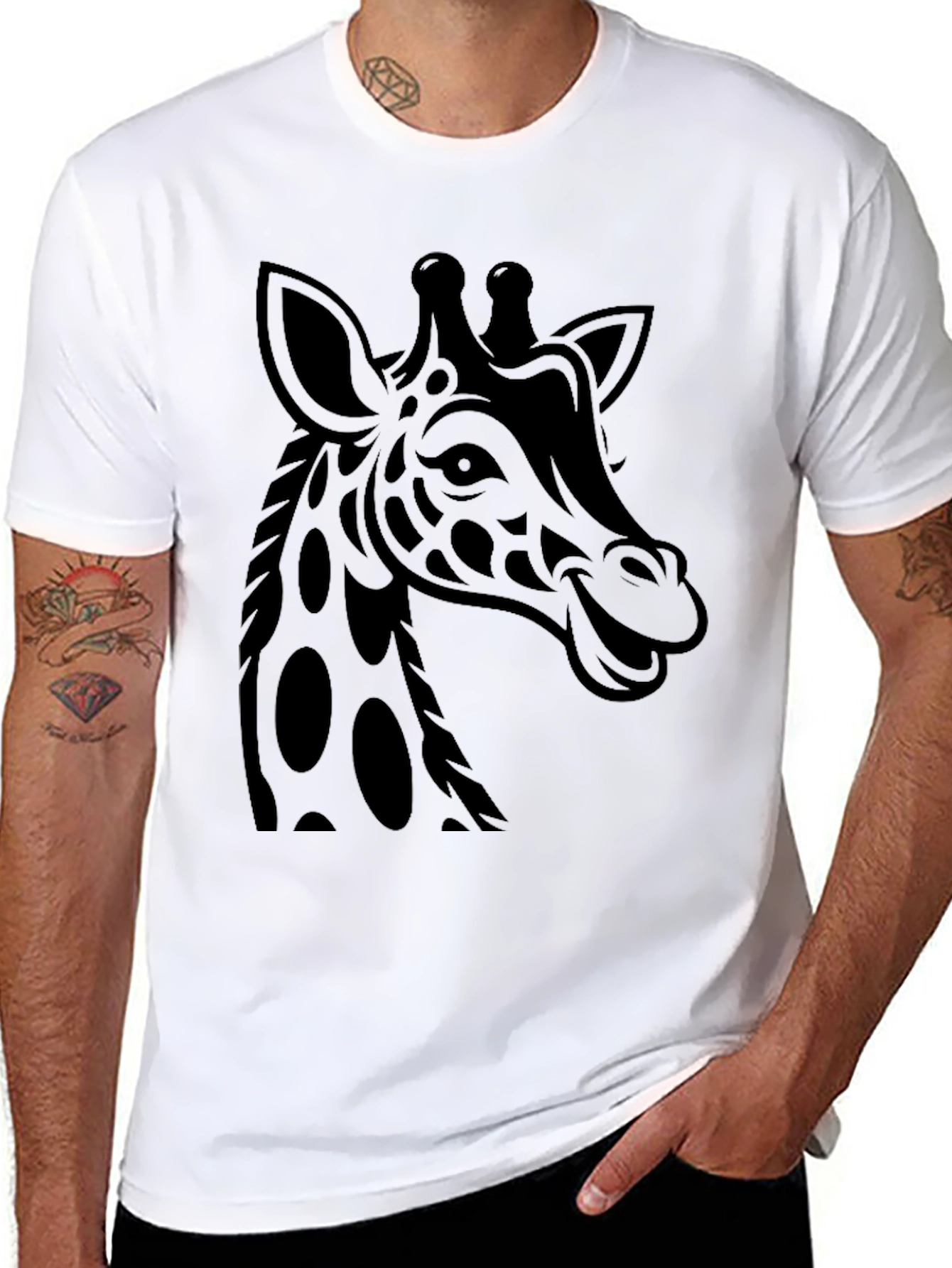 Giraffe Graphic Print Tee - Mens Black T-Shirt