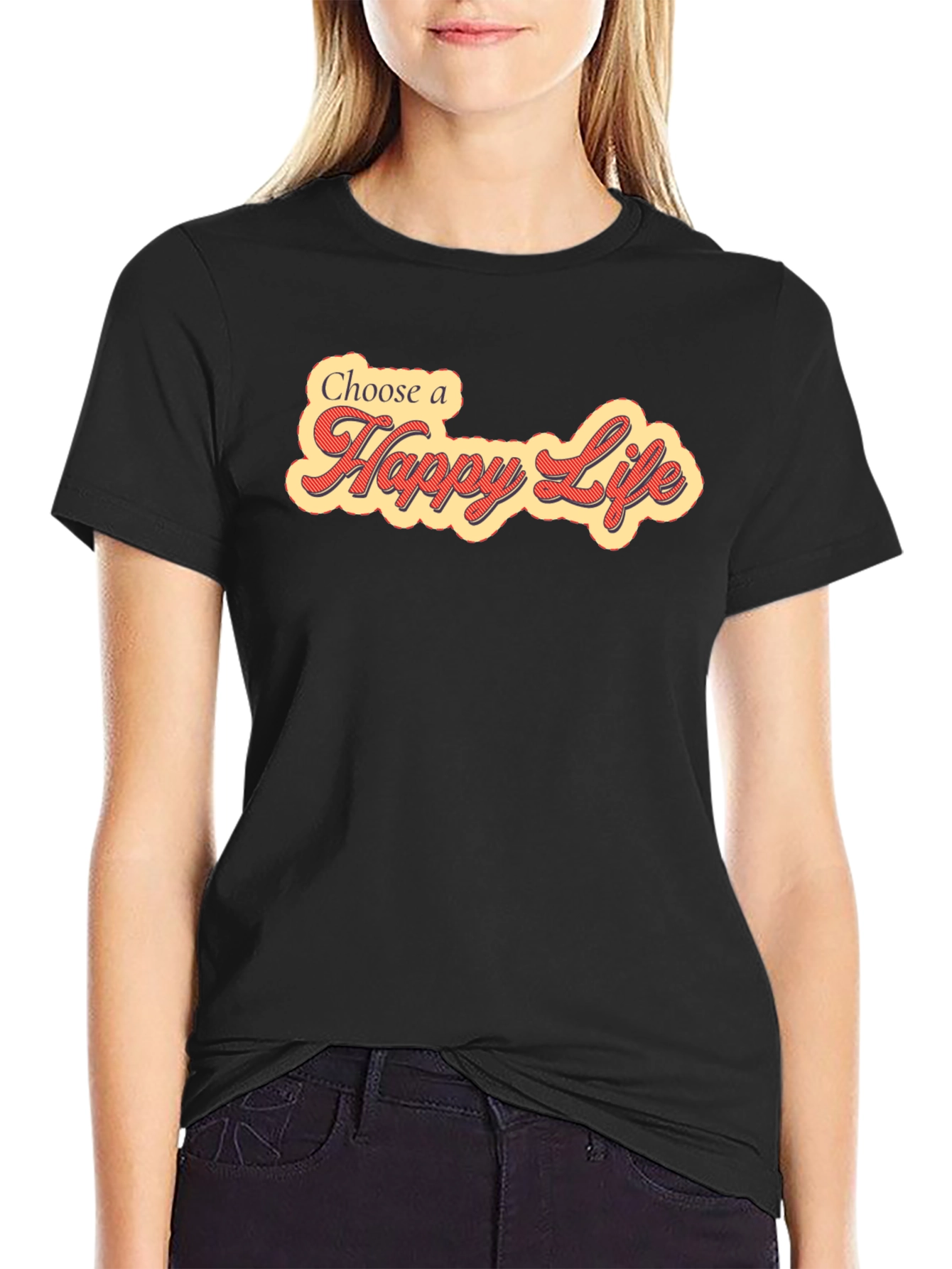 Choose a Happy Life Black Graphic Tee Shirt