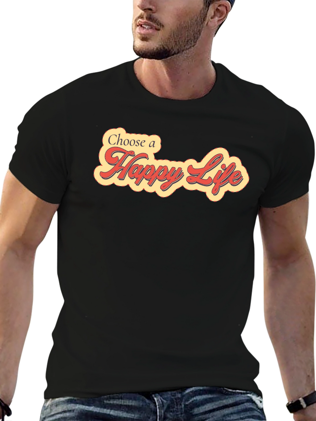 Choose a Happy Life Black Graphic Tee Shirt