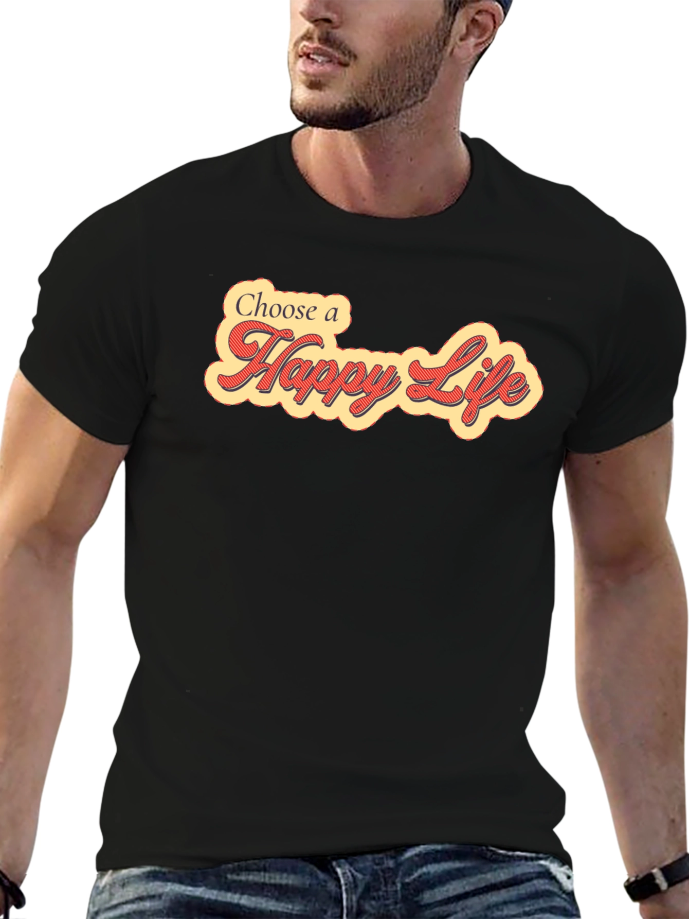 Choose a Happy Life Black Graphic Tee Shirt