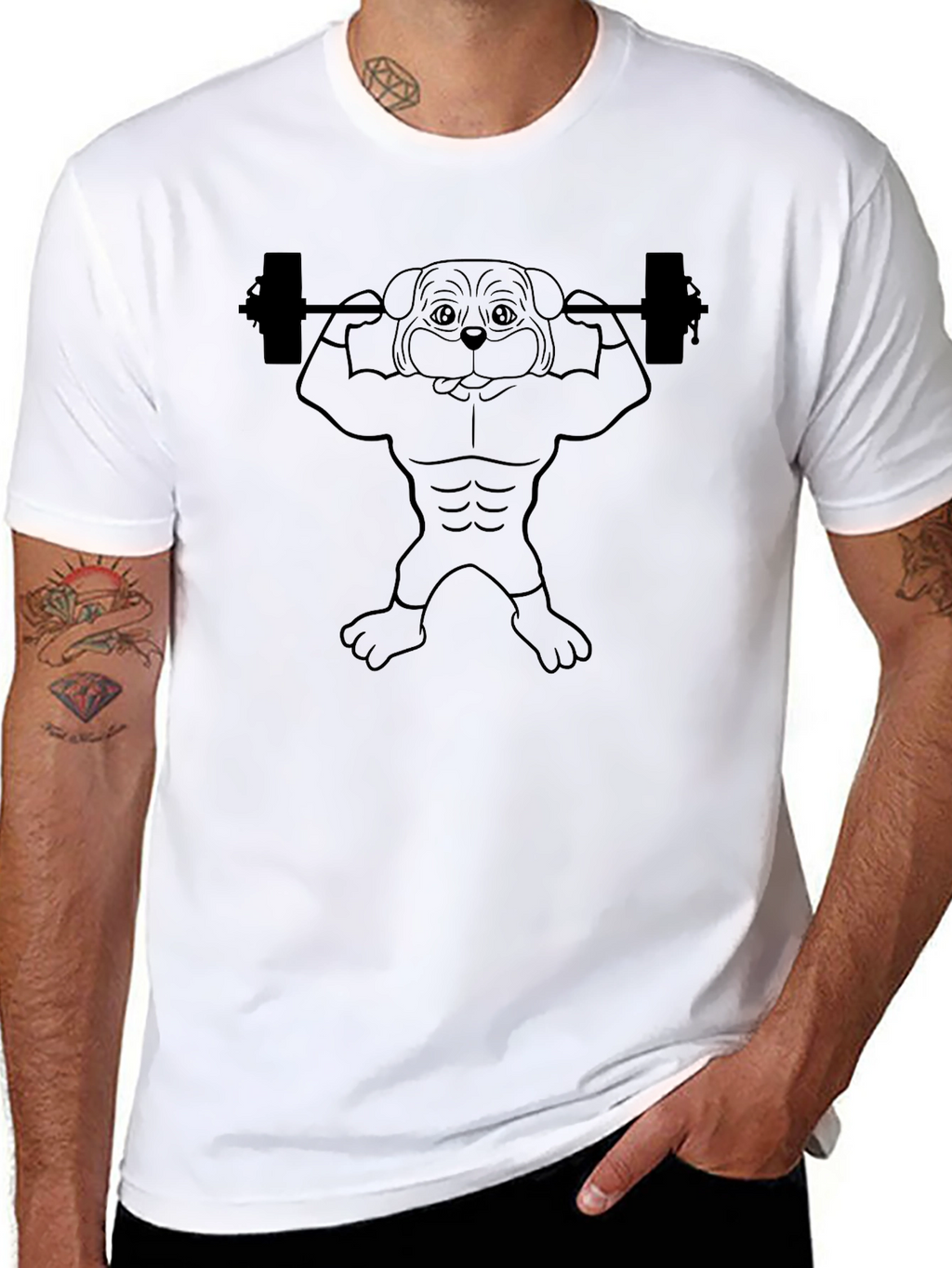 Funny Dog Lifting Weights Graphic T-Shirt