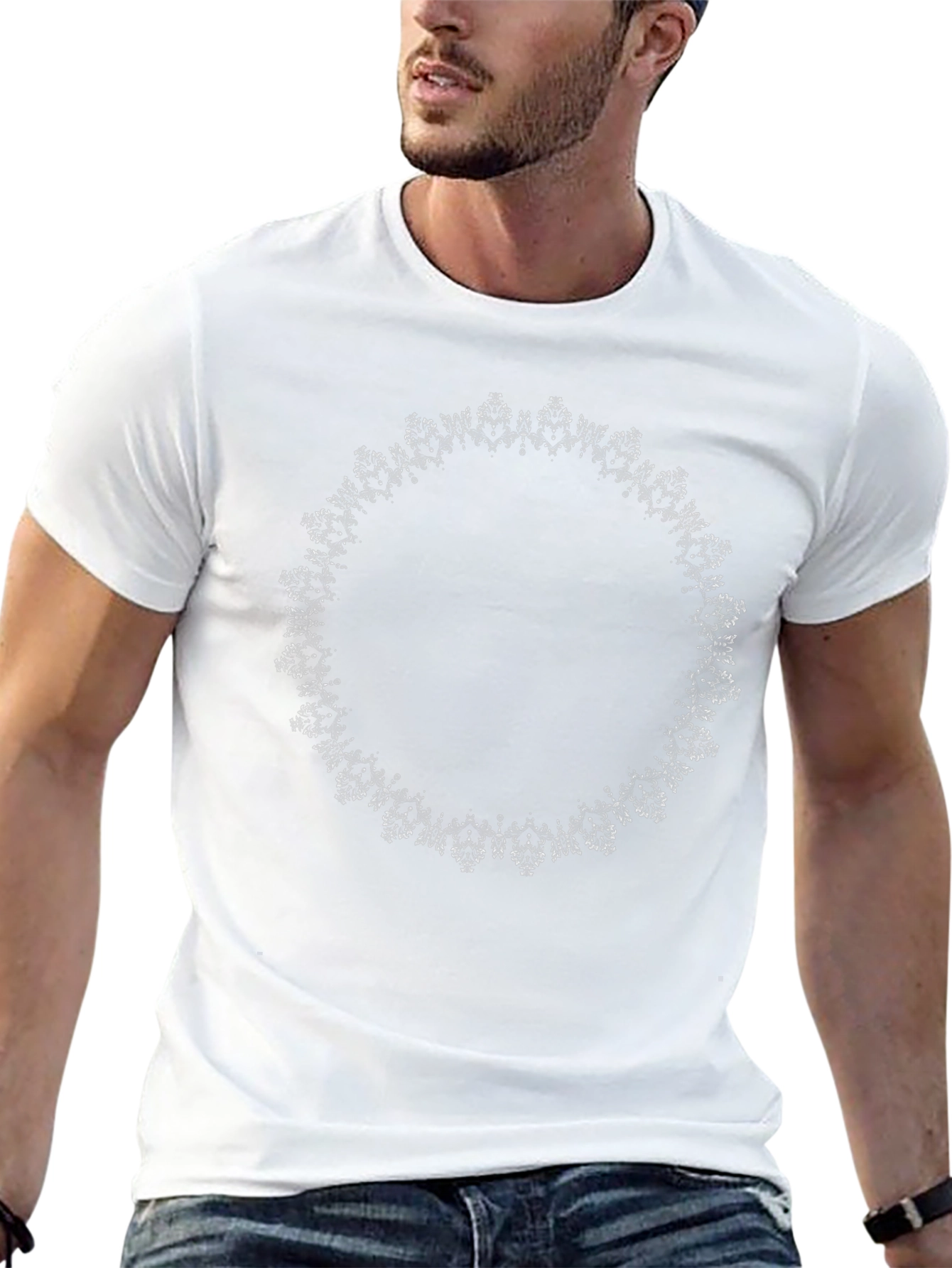 Mens Black T-Shirt with Ornamental Circle Design