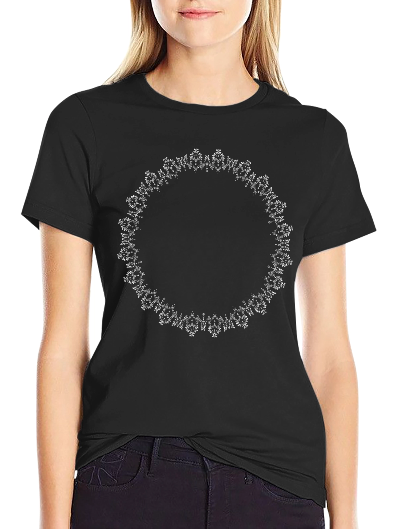 Mens Black T-Shirt with Ornamental Circle Design