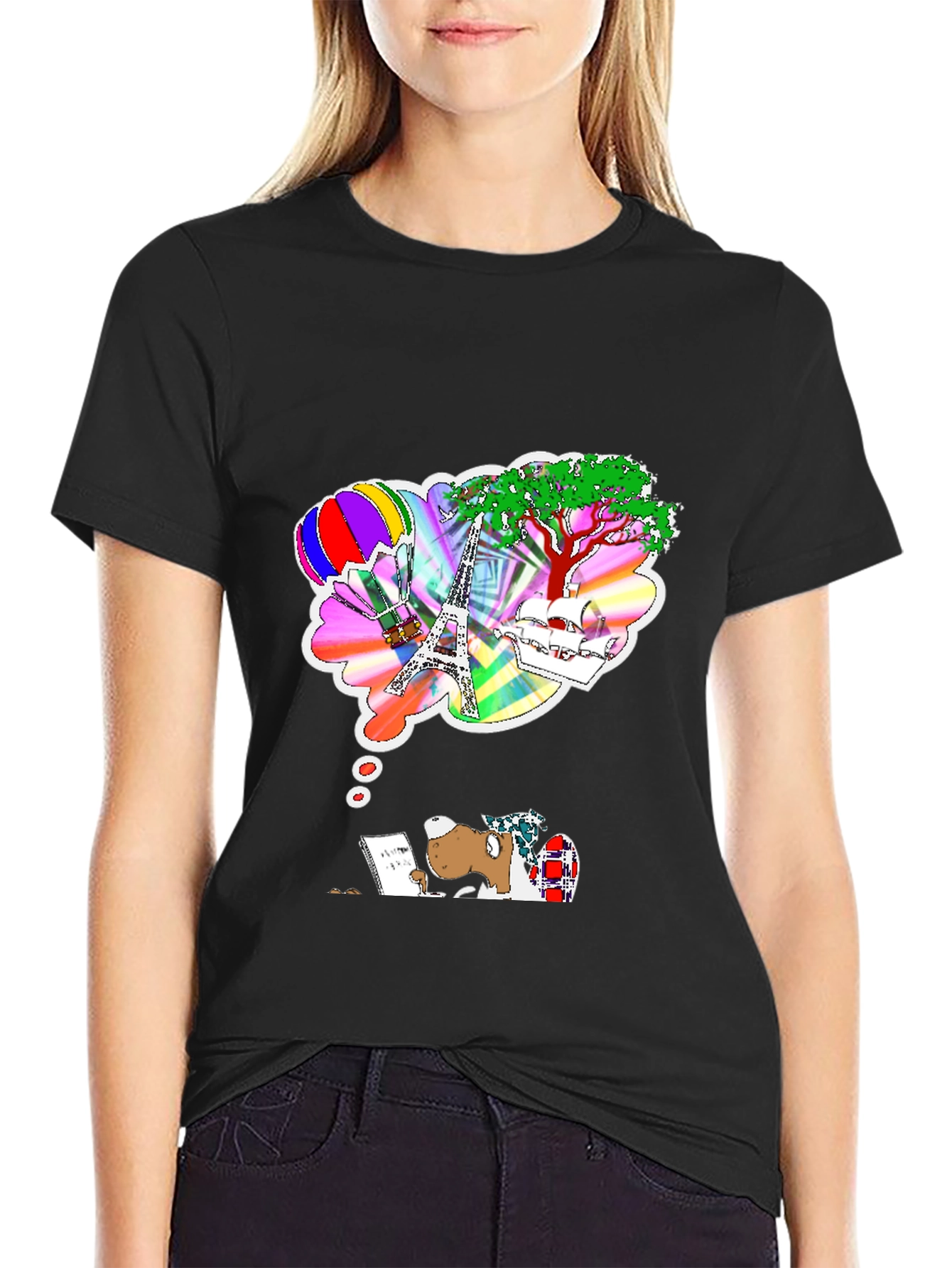 Dreamy Writer Graphic Tee - Eiffel Tower Balloon