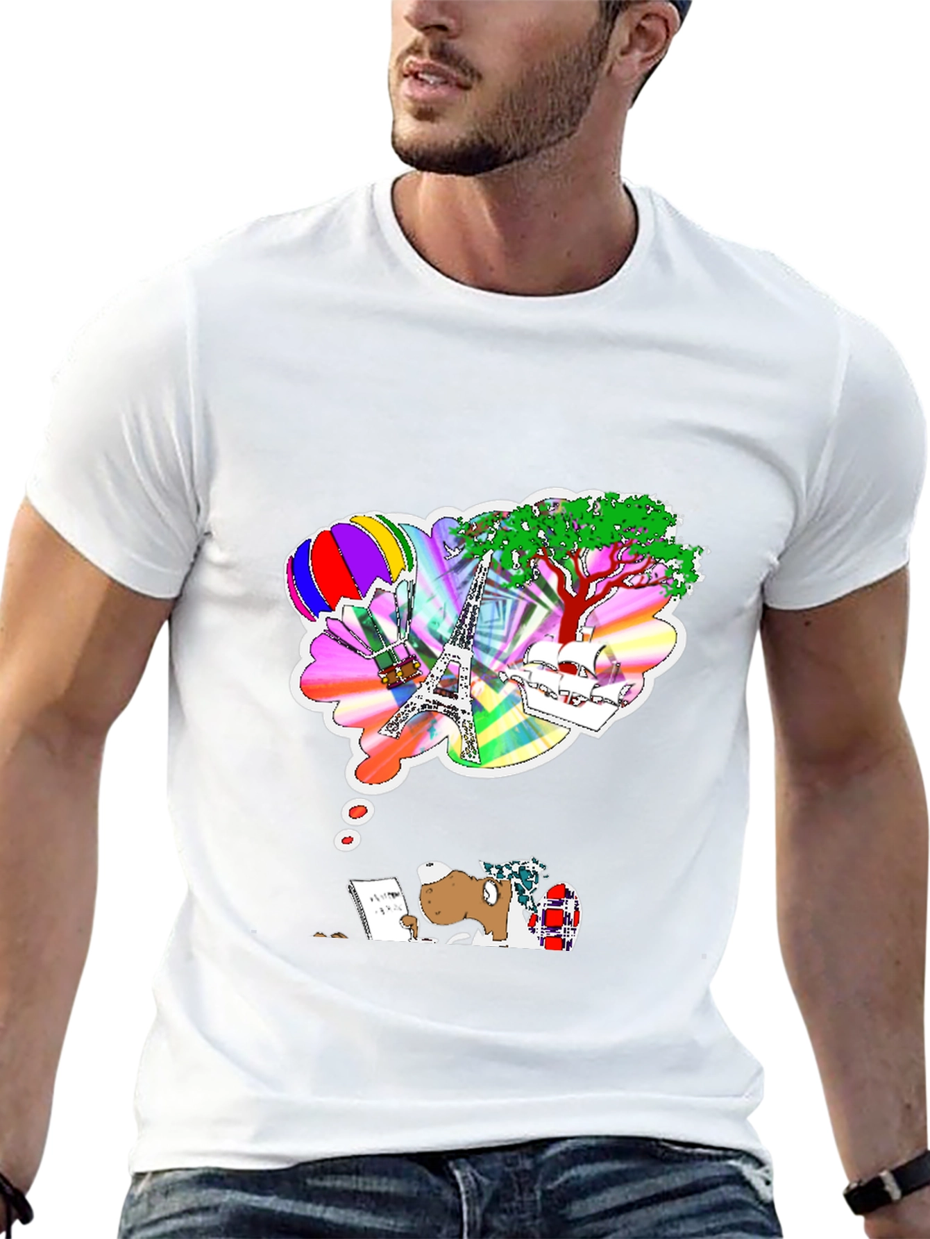 Dreamy Writer Graphic Tee - Eiffel Tower Balloon