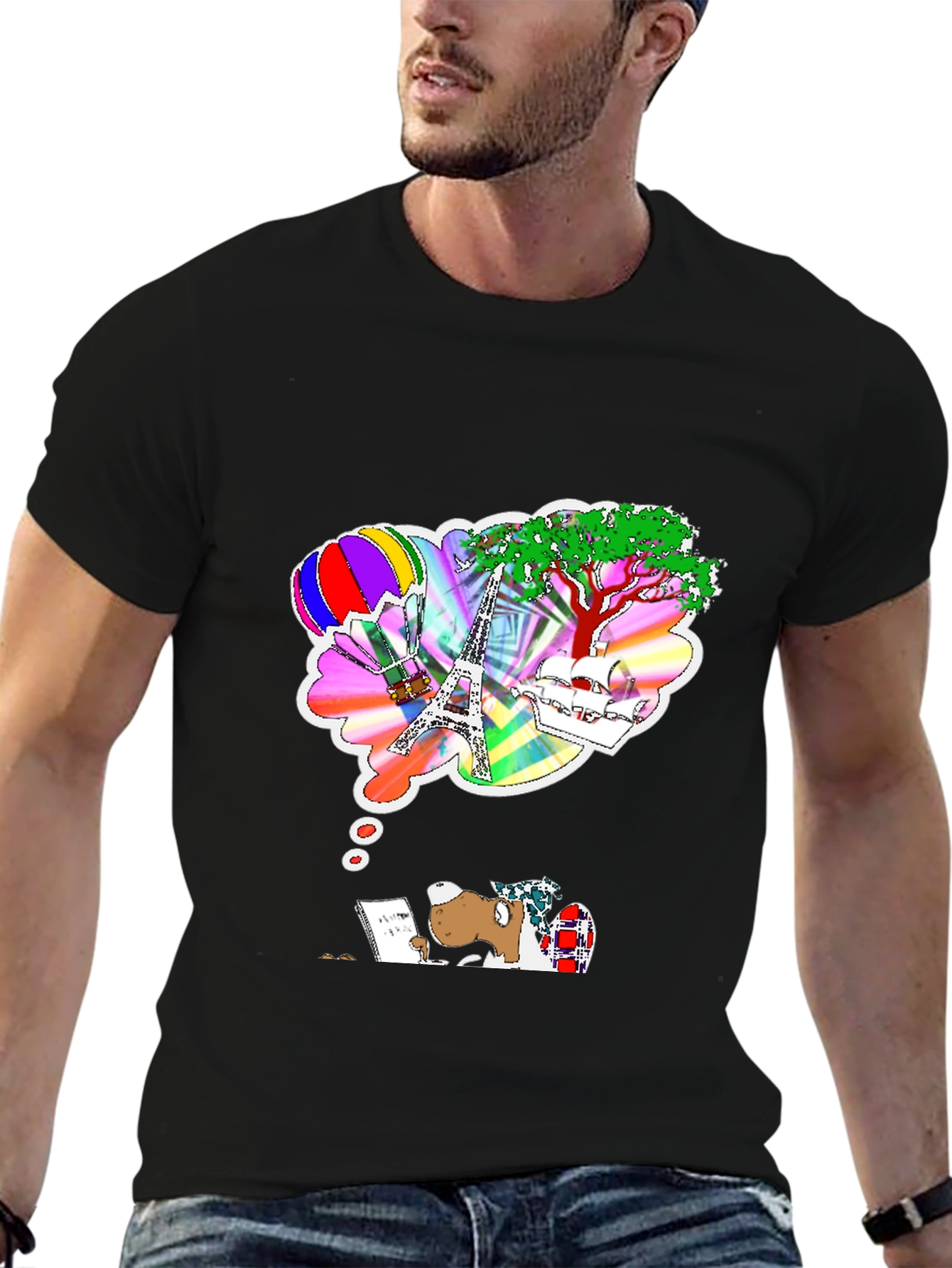 Dreamy Writer Graphic Tee - Eiffel Tower Balloon