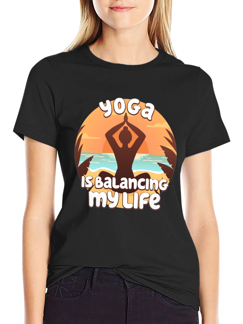 Yoga Balancing Life Black T-Shirt