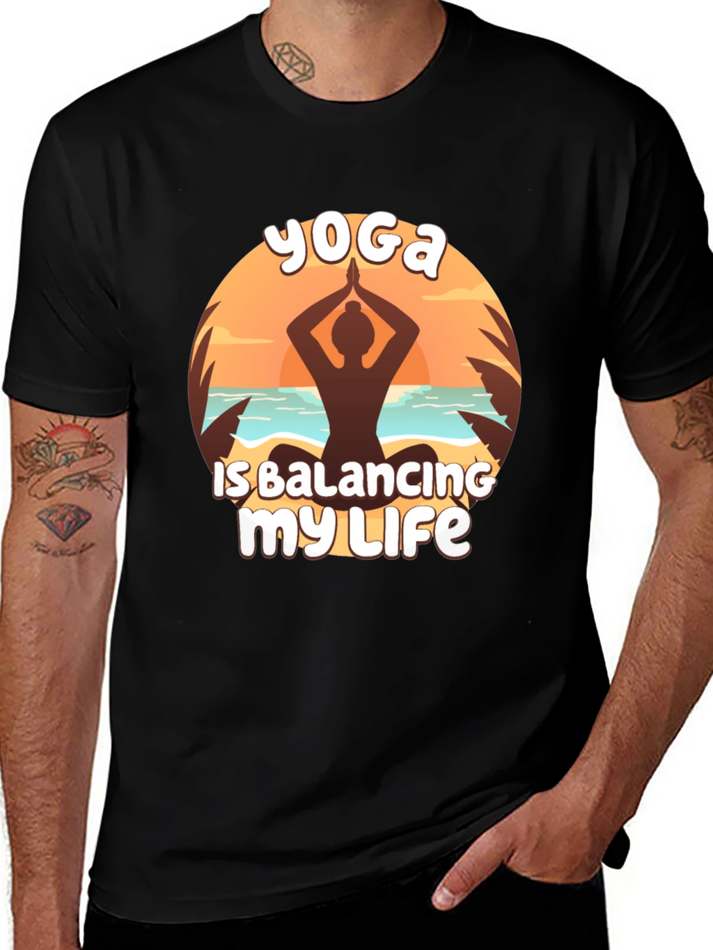 Yoga Balancing Life Black T-Shirt