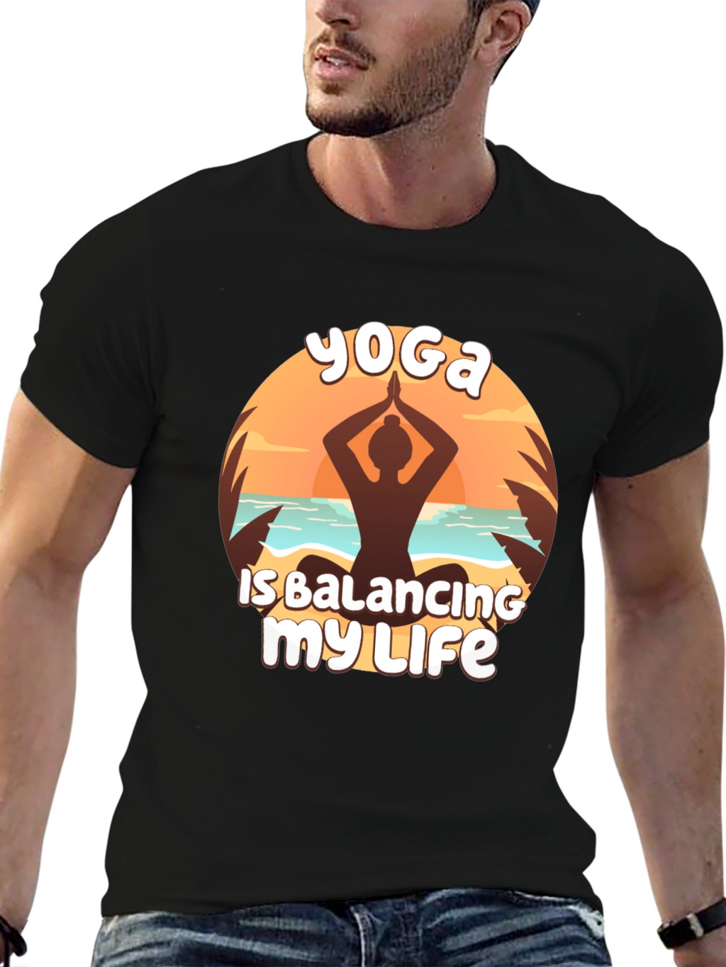Yoga Balancing Life Black T-Shirt
