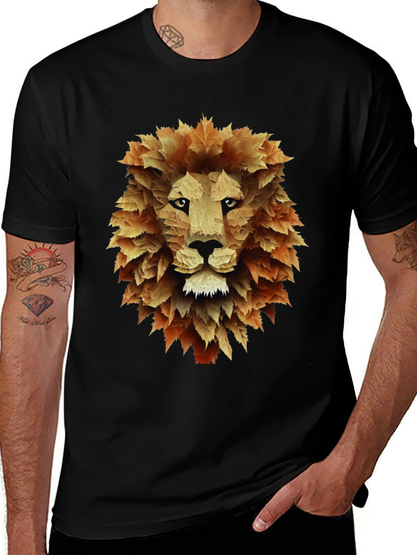 Leaf Lion Graphic Tee - Stylish Mens Black T-Shirt
