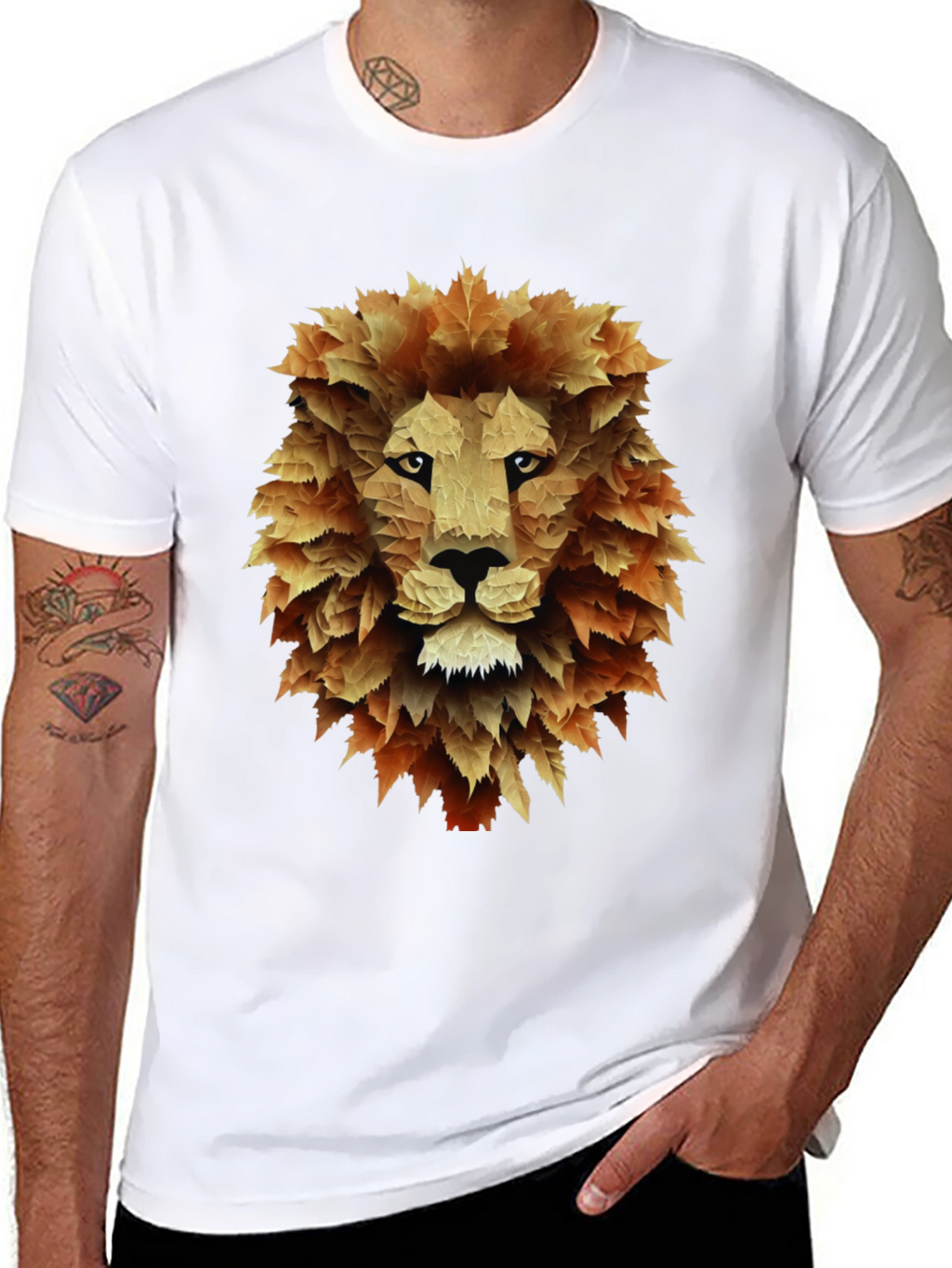 Leaf Lion Graphic Tee - Stylish Mens Black T-Shirt