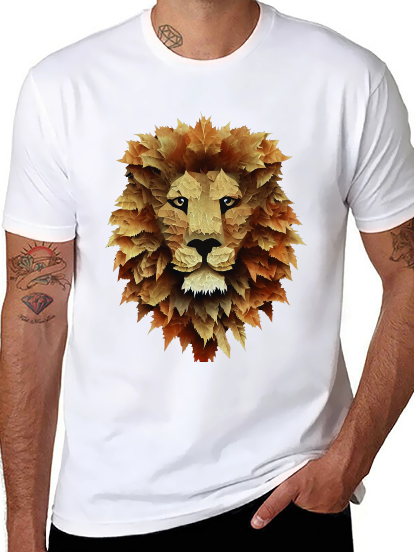 Leaf Lion Graphic Tee - Stylish Mens Black T-Shirt