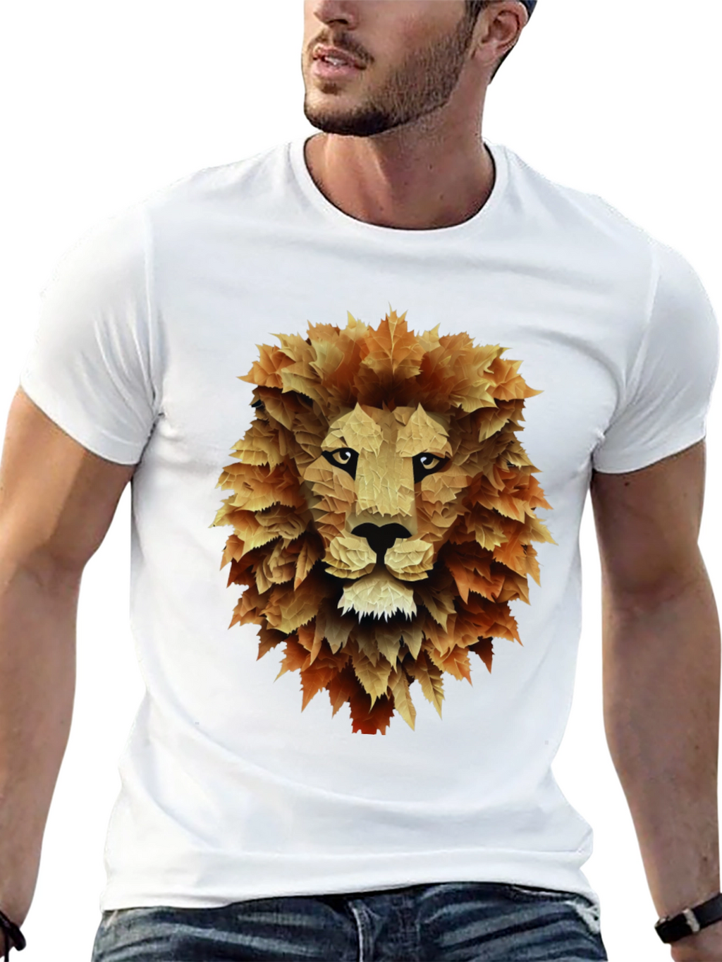 Leaf Lion Graphic Tee - Stylish Mens Black T-Shirt