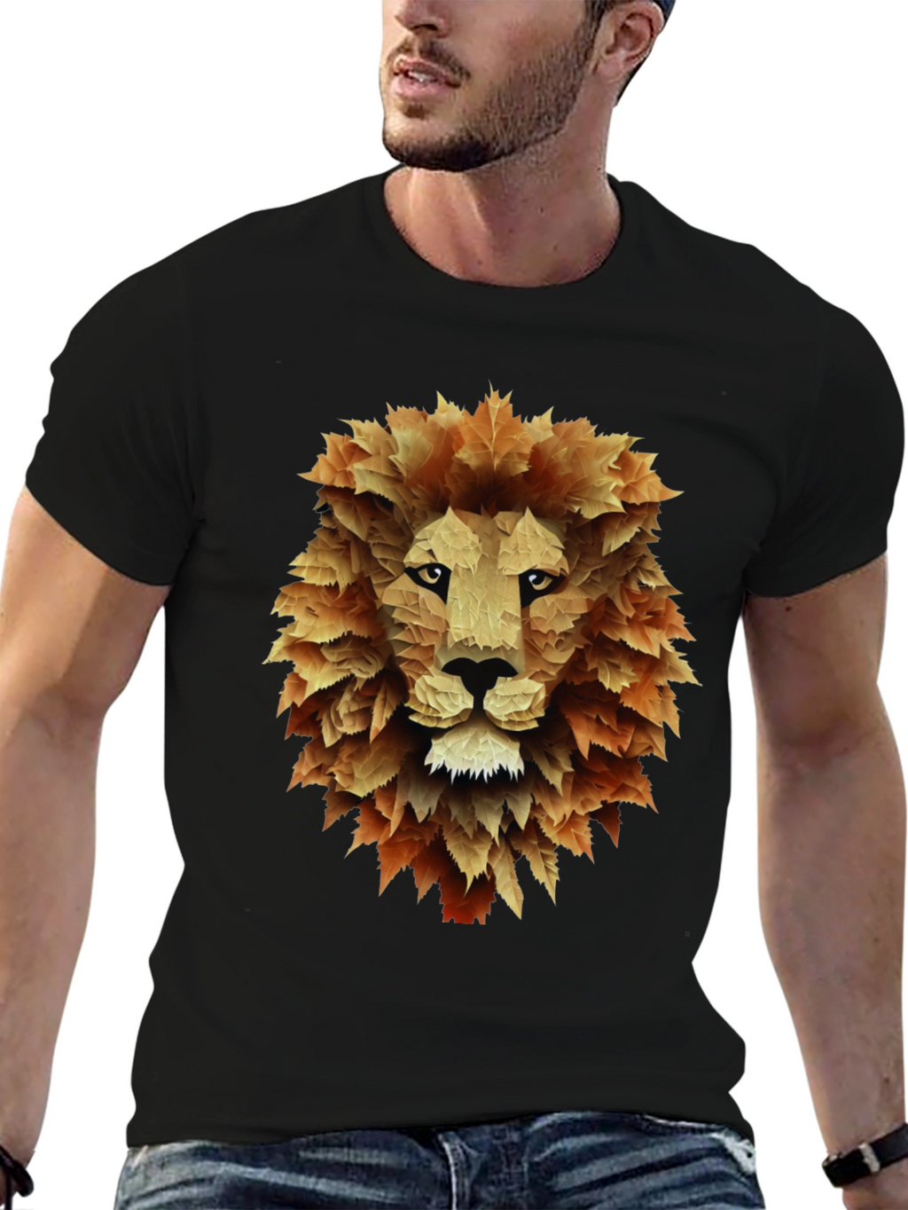 Leaf Lion Graphic Tee - Stylish Mens Black T-Shirt
