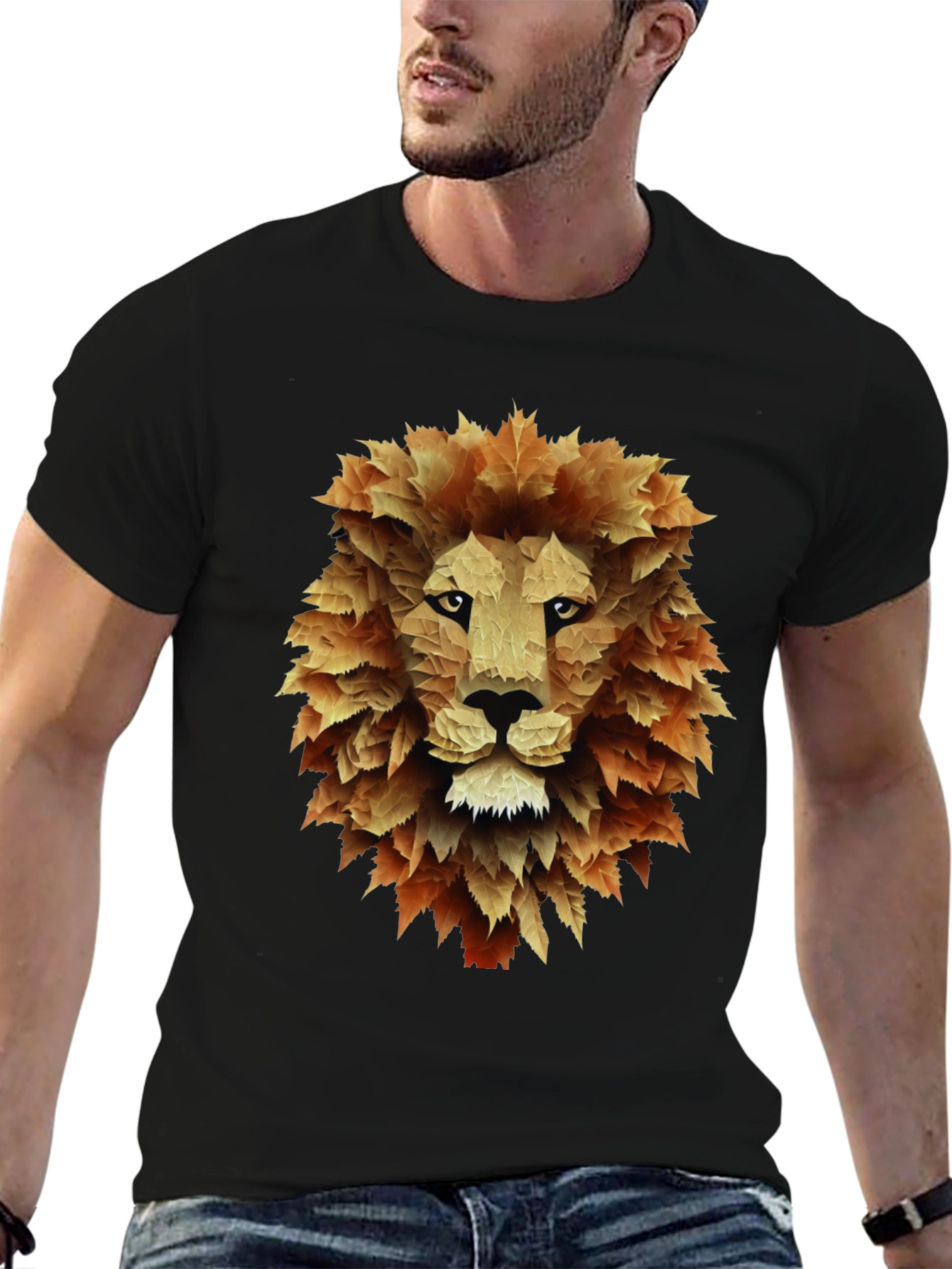 Leaf Lion Graphic Tee - Stylish Mens Black T-Shirt