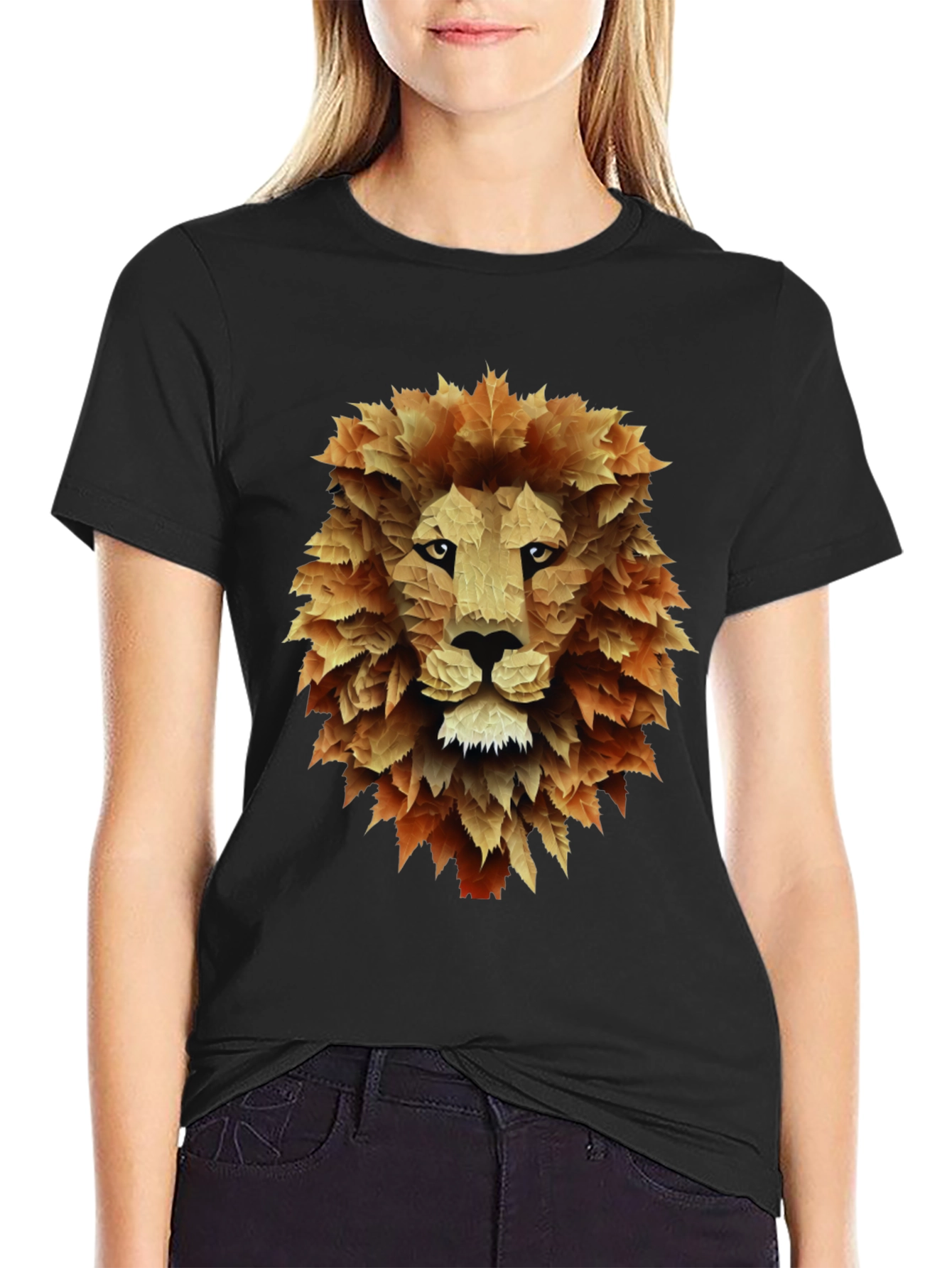Leaf Lion Graphic Tee - Stylish Mens Black T-Shirt