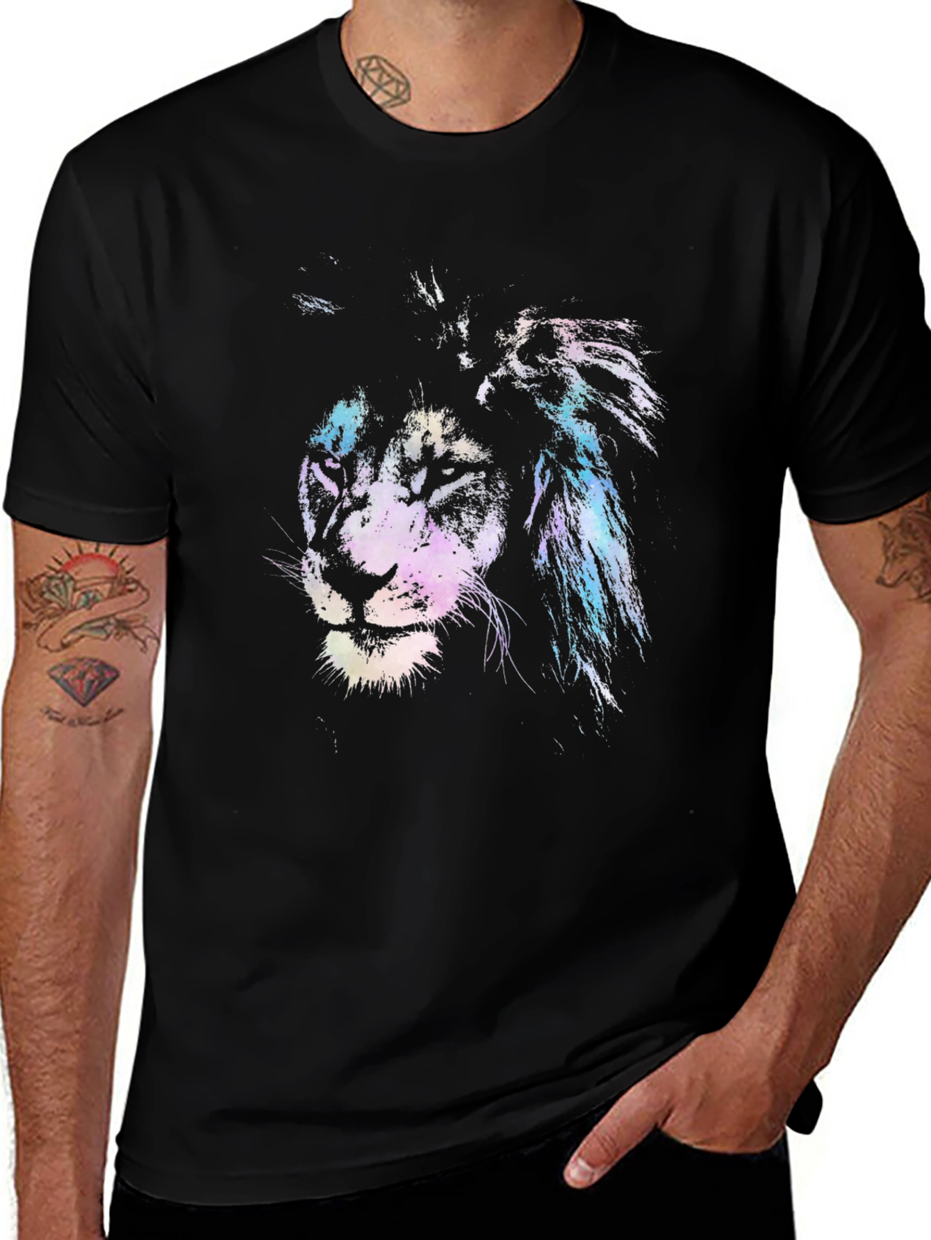Lion Graphic Print Crew Neck T-Shirt