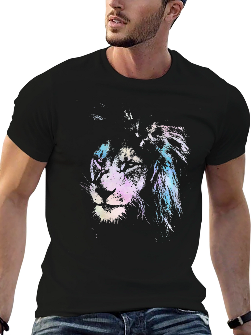 Lion Graphic Print Crew Neck T-Shirt