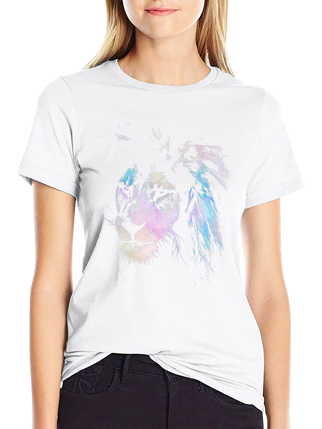 Lion Graphic Print Crew Neck T-Shirt