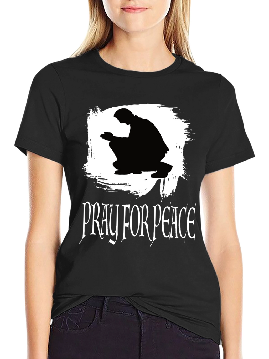 Pray for Peace Black Graphic T-Shirt