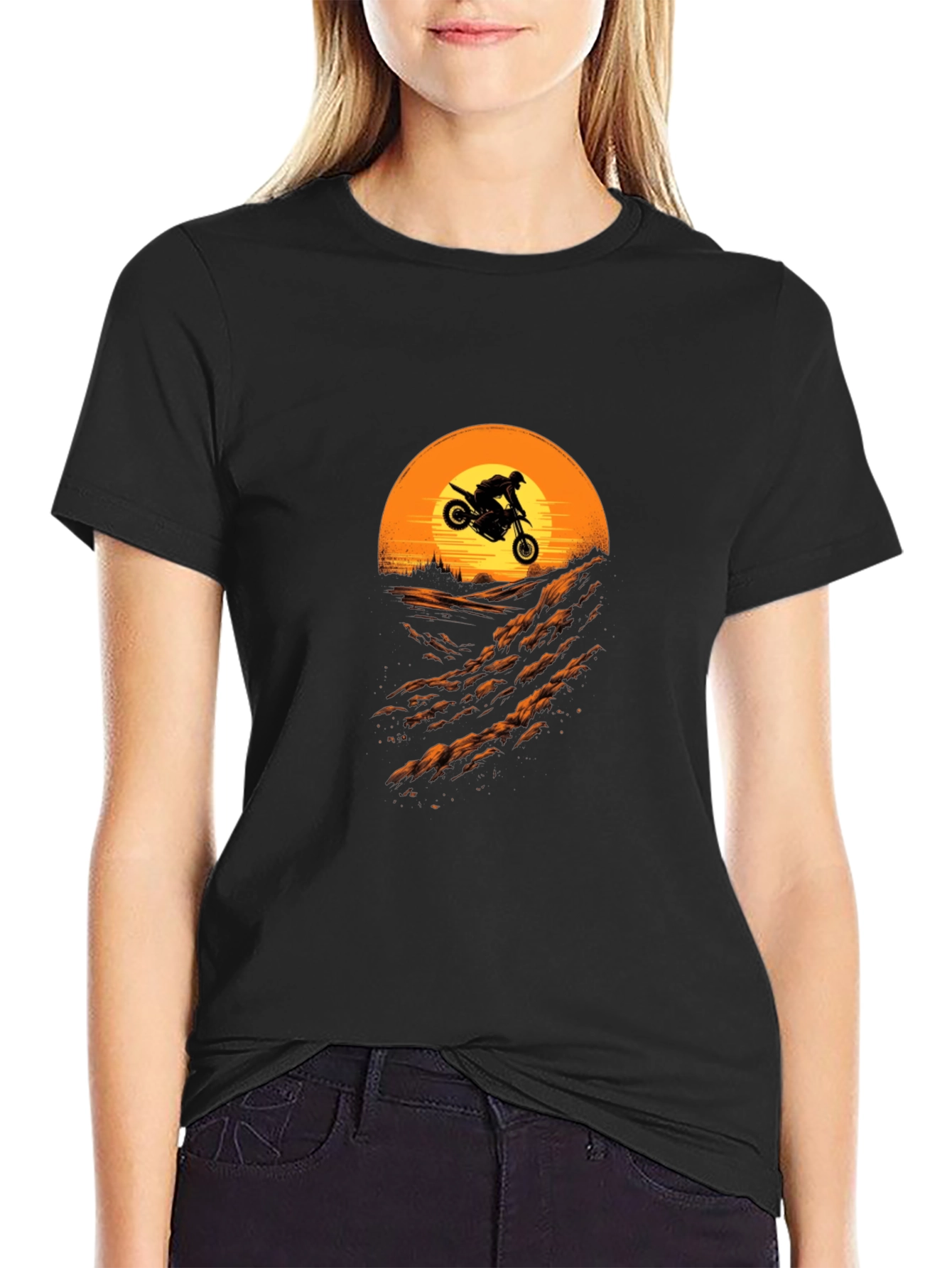 Motorcycle Sunset Ride T-Shirt - Black