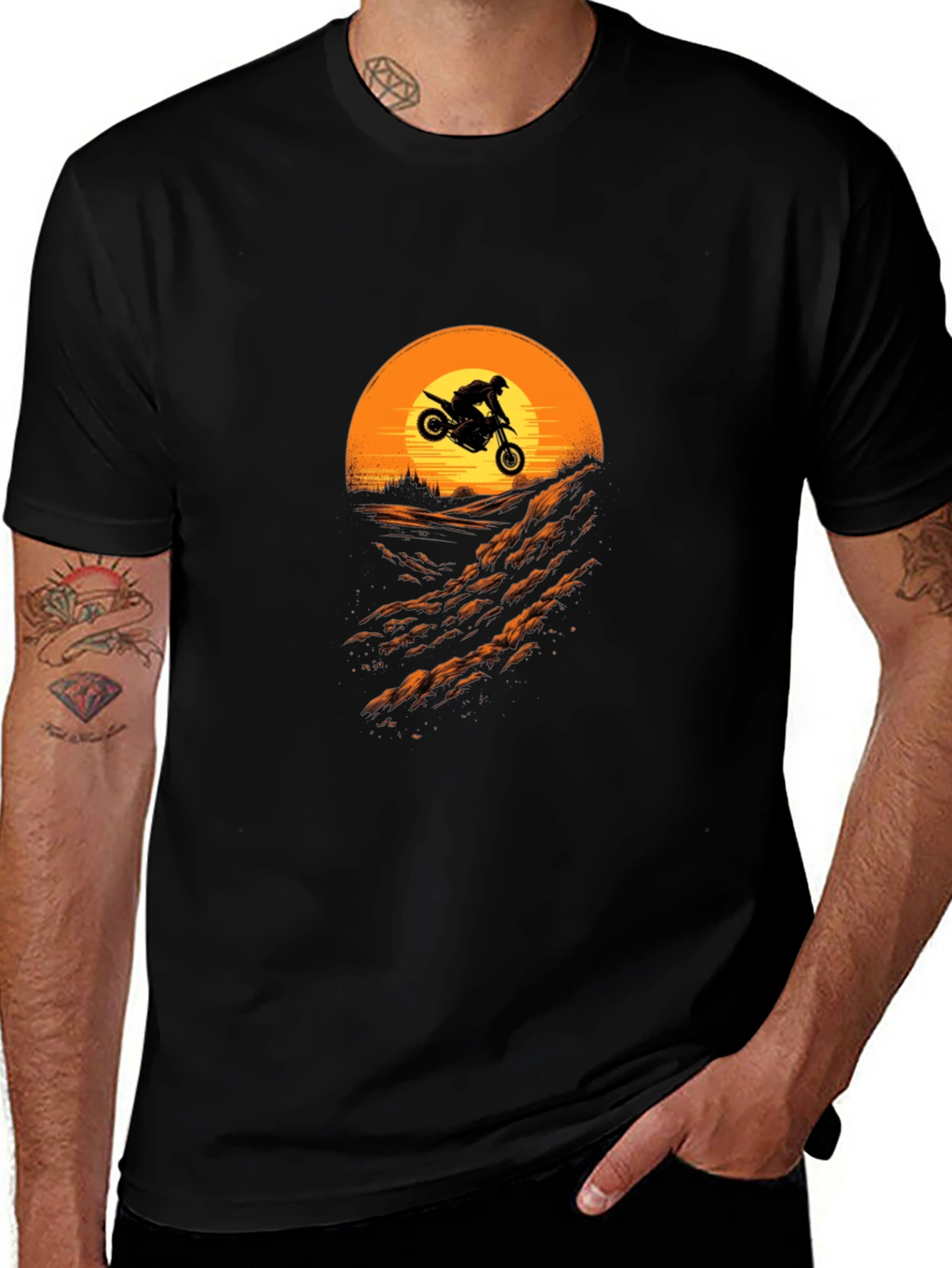 Motorcycle Sunset Ride T-Shirt - Black