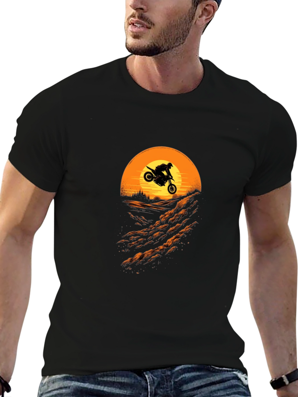 Motorcycle Sunset Ride T-Shirt - Black