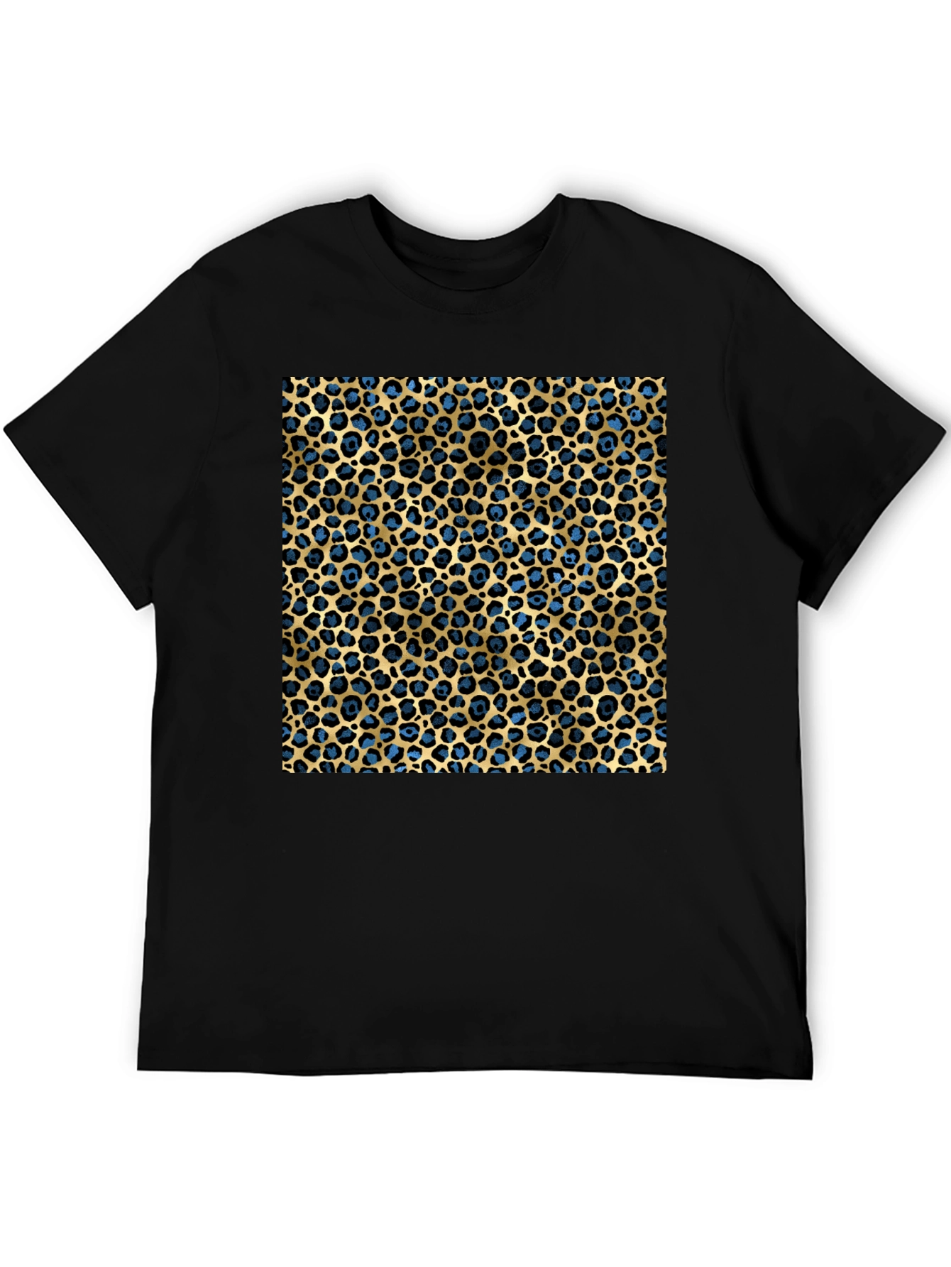 Leopard Print T-Shirt - Blue and Gold Pattern
