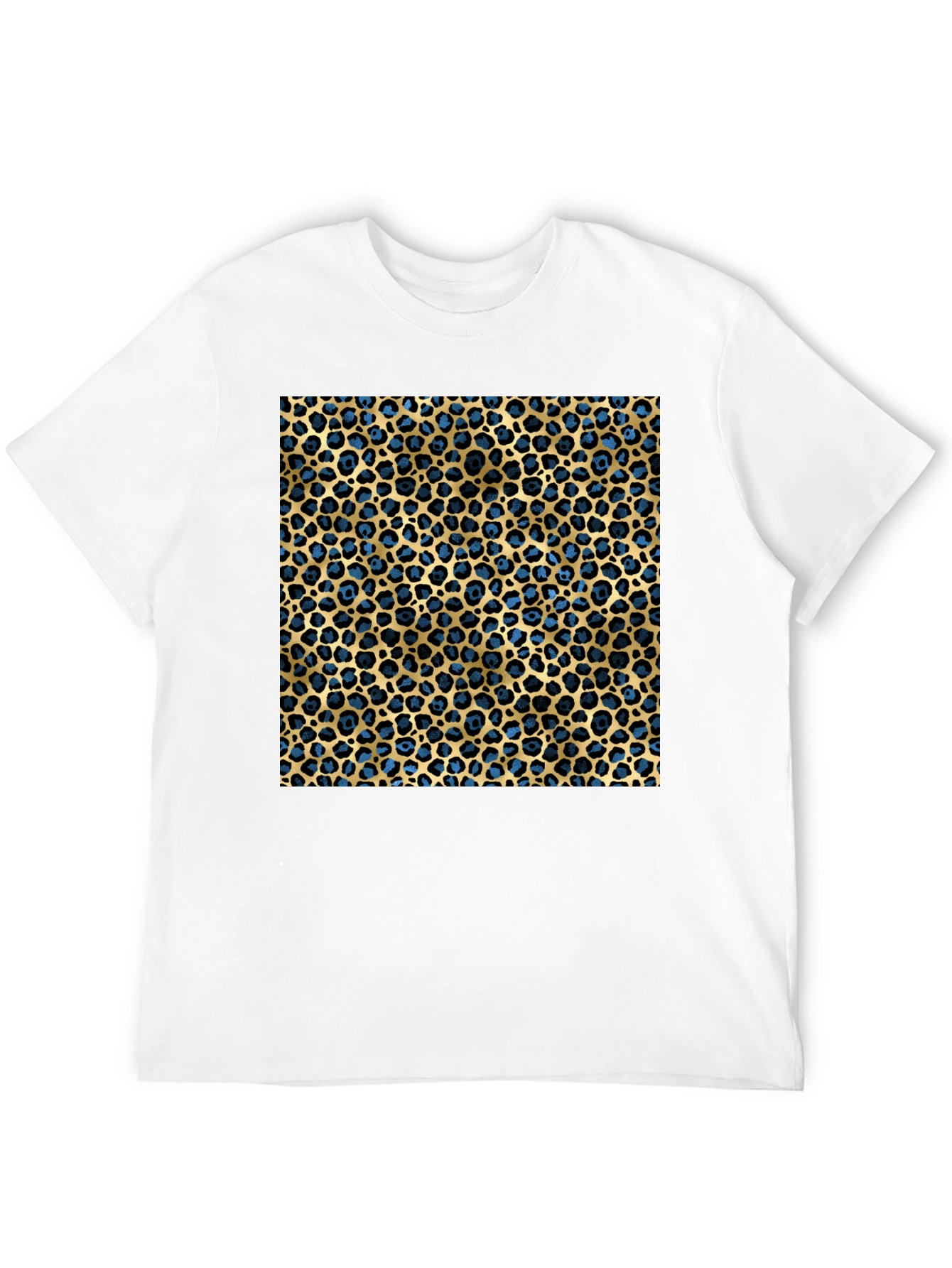 Leopard Print T-Shirt - Blue and Gold Pattern