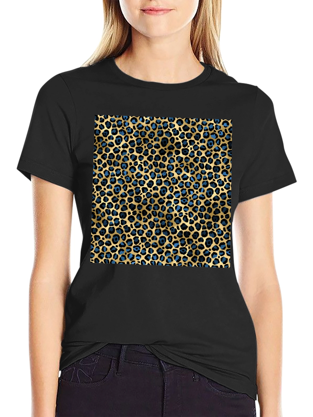 Leopard Print T-Shirt - Blue and Gold Pattern