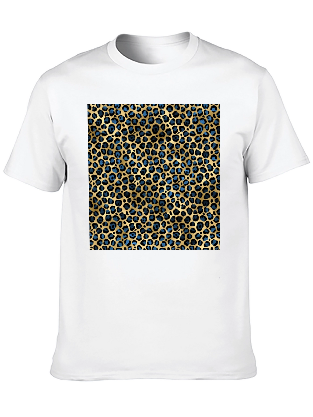 Leopard Print T-Shirt - Blue and Gold Pattern