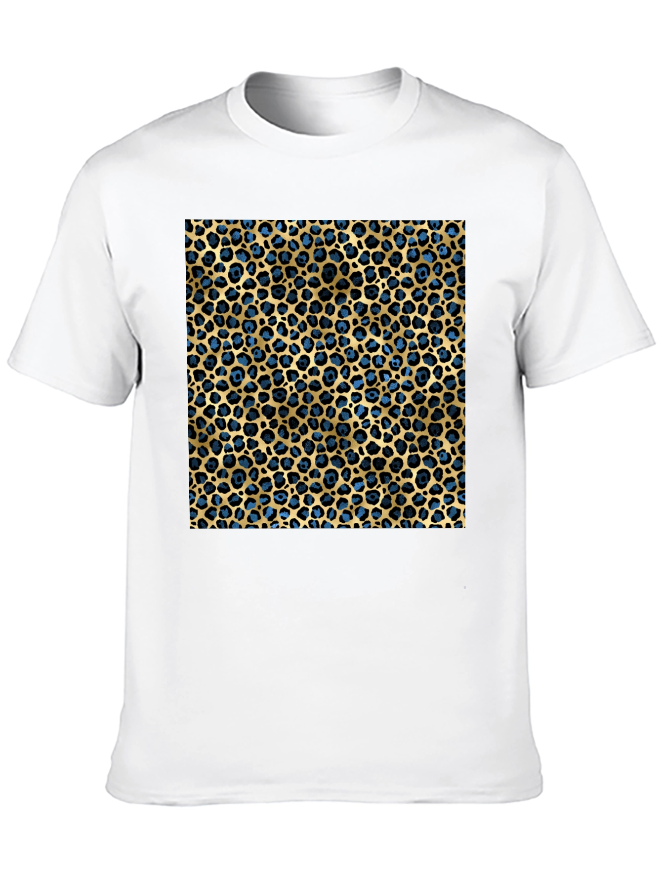 Leopard Print T-Shirt - Blue and Gold Pattern