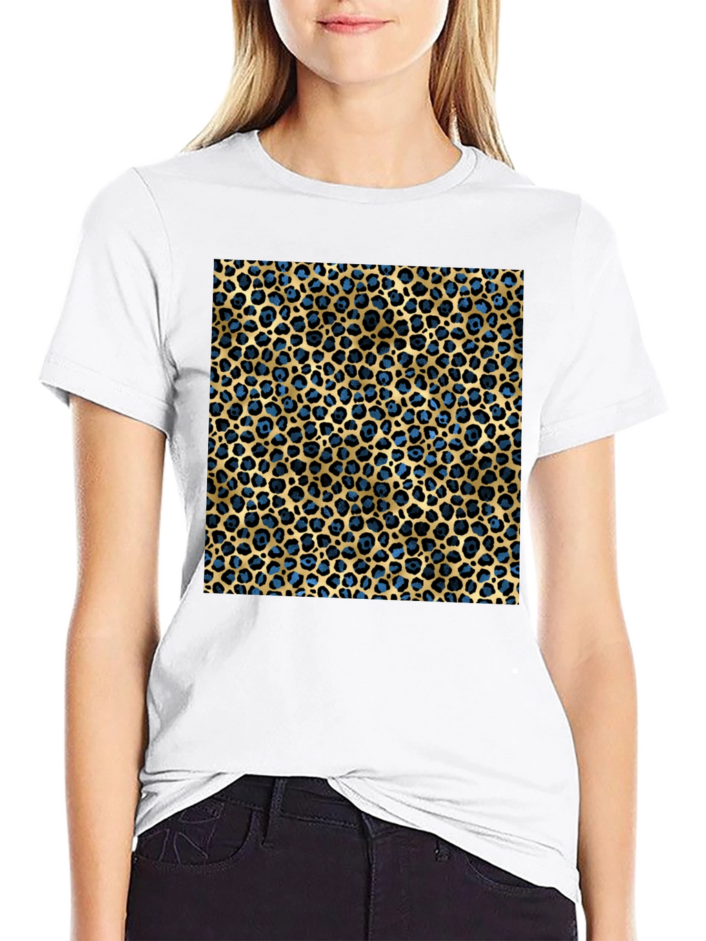 Leopard Print T-Shirt - Blue and Gold Pattern