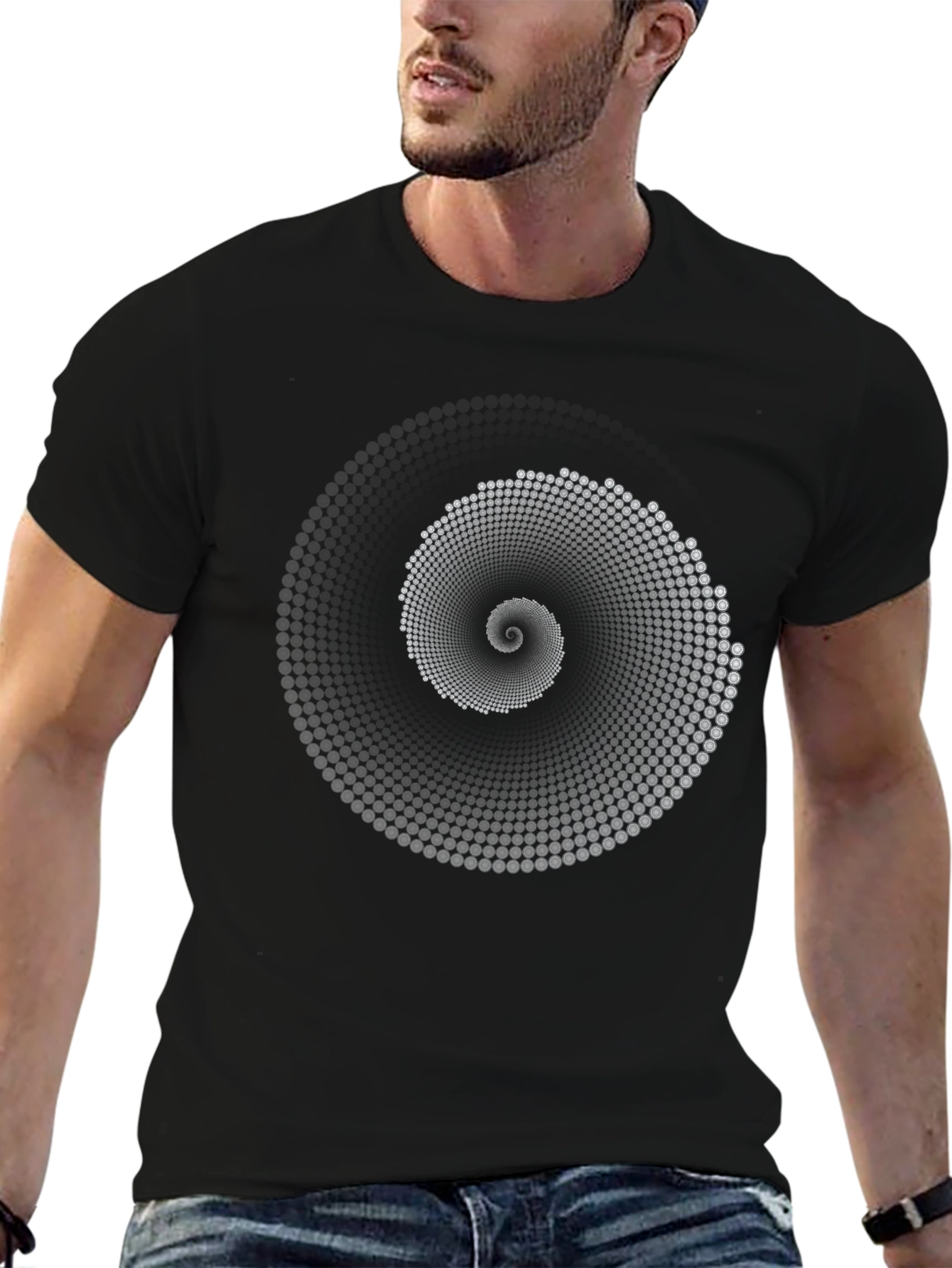 Hypnotic Spiral Graphic Print Mens Black T-Shirt