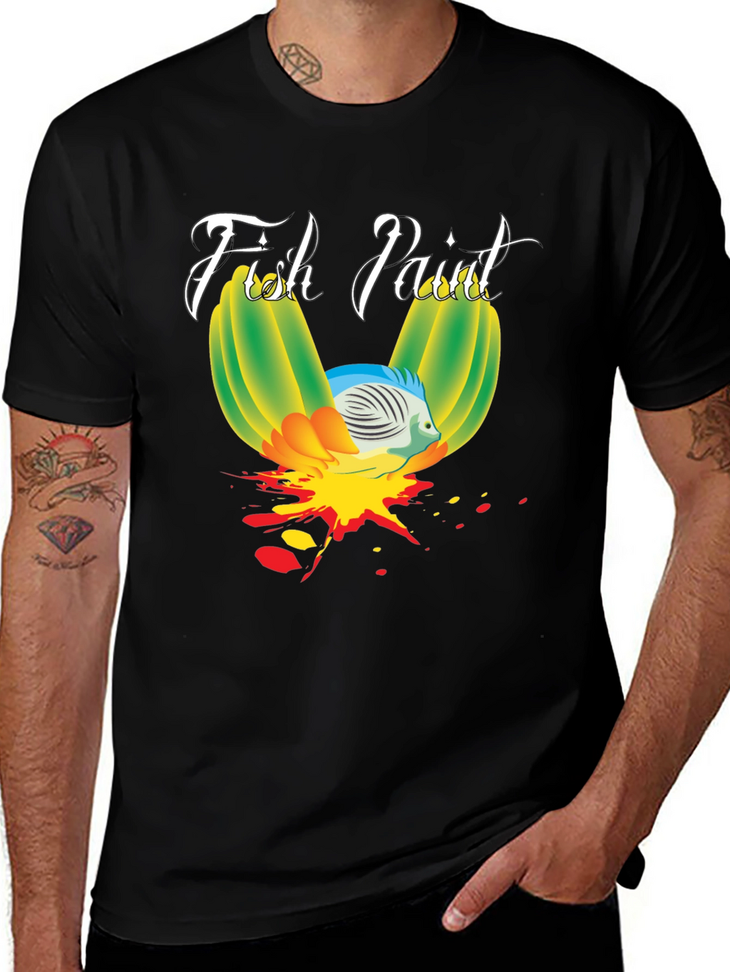 Fish Paint Graphic T-Shirt - Black