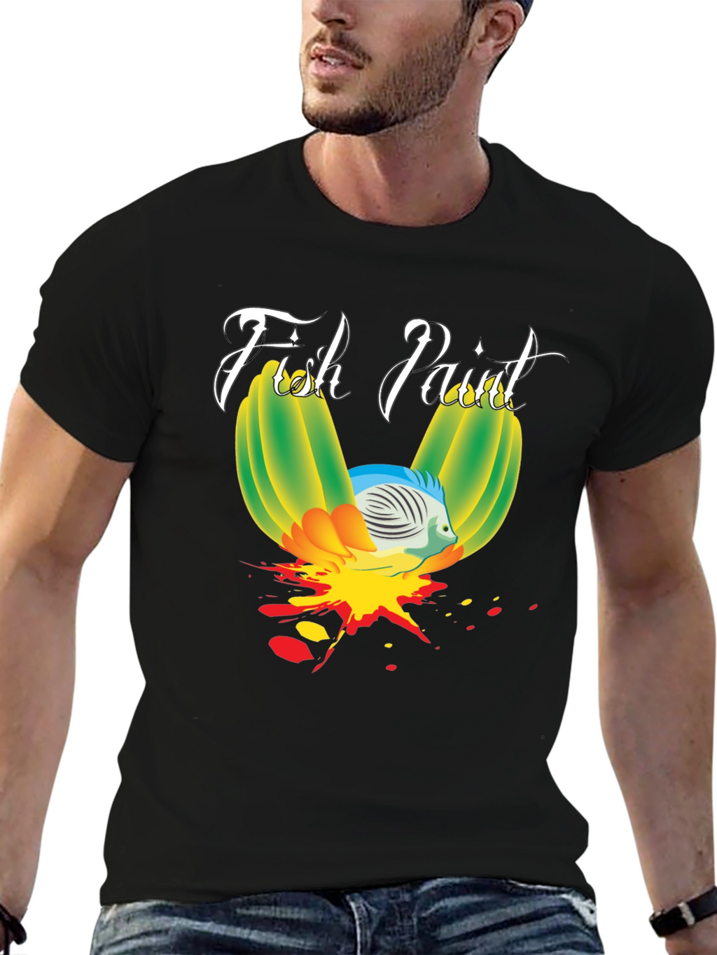 Fish Paint Graphic T-Shirt - Black