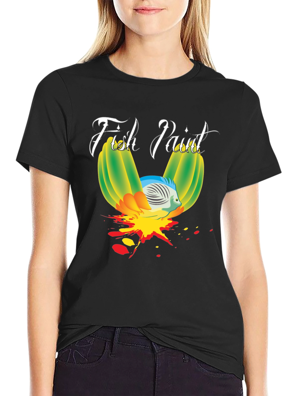 Fish Paint Graphic T-Shirt - Black