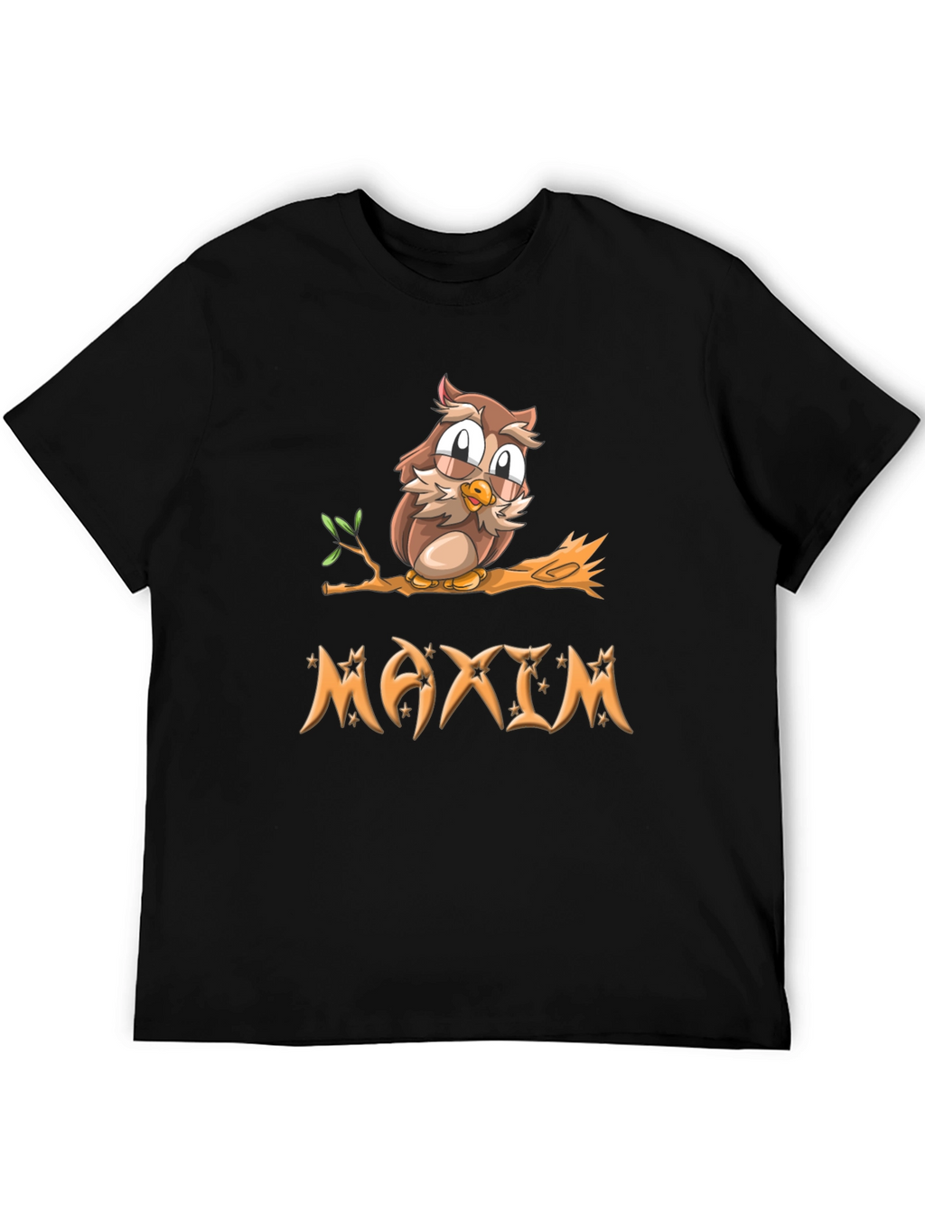 Owl on Branch Maxim Personalized Black T-Shirt
