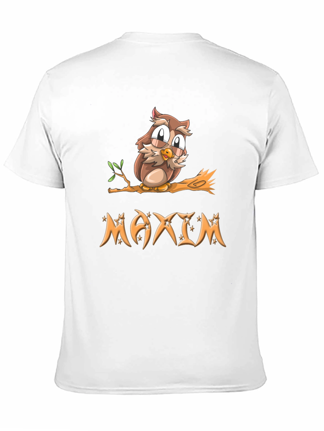Owl on Branch Maxim Personalized Black T-Shirt