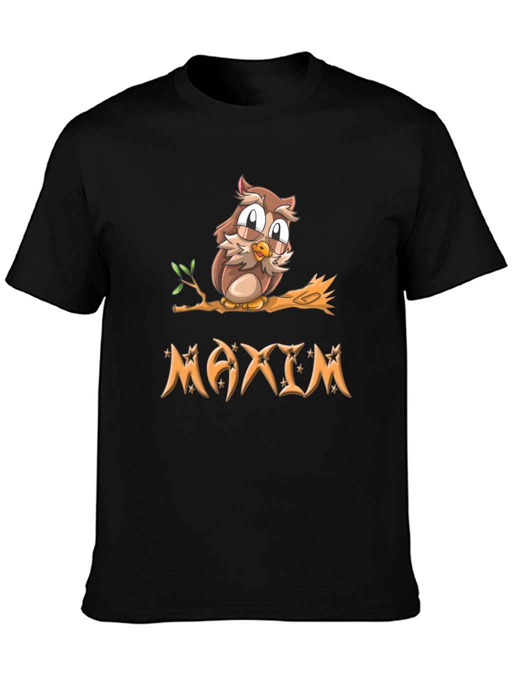 Owl on Branch Maxim Personalized Black T-Shirt