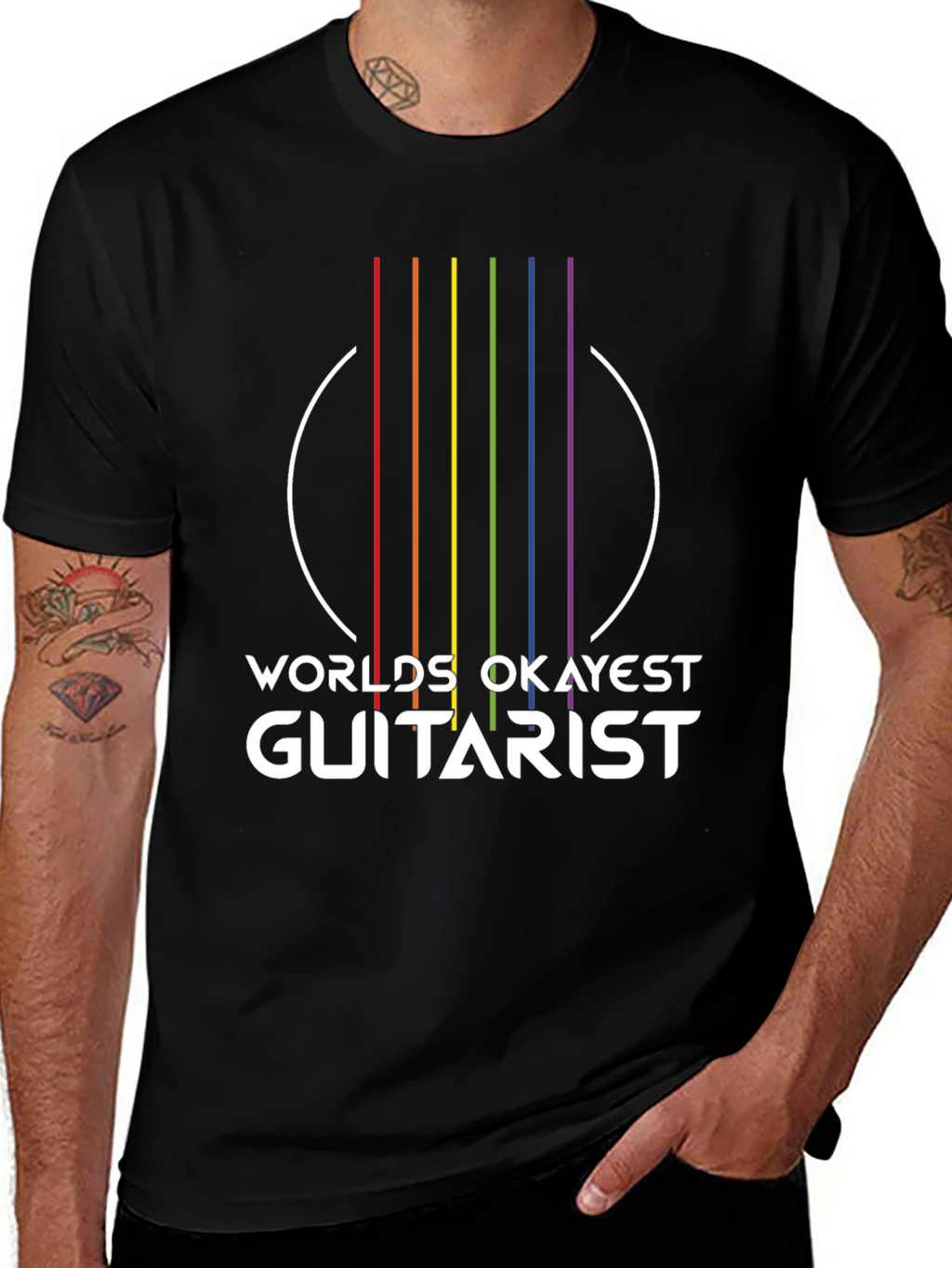 Worlds Okayest Guitarist T-Shirt - Rainbow Graphic Tee