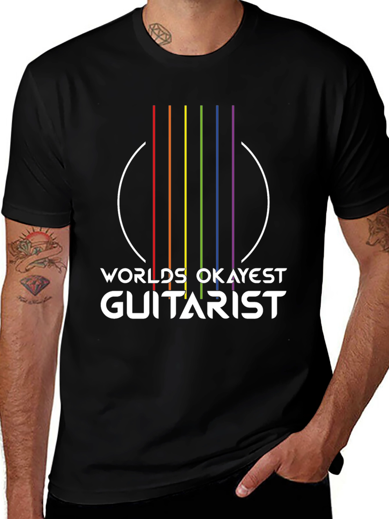 Worlds Okayest Guitarist T-Shirt - Rainbow Graphic Tee