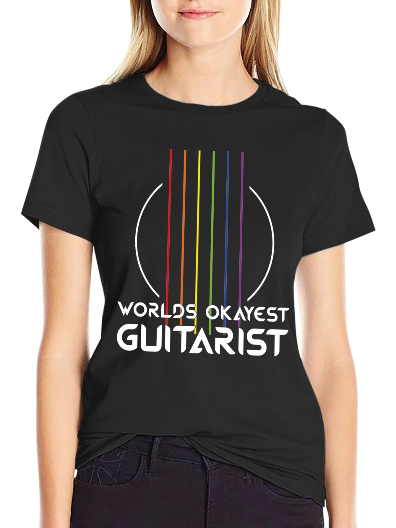 Worlds Okayest Guitarist T-Shirt - Rainbow Graphic Tee