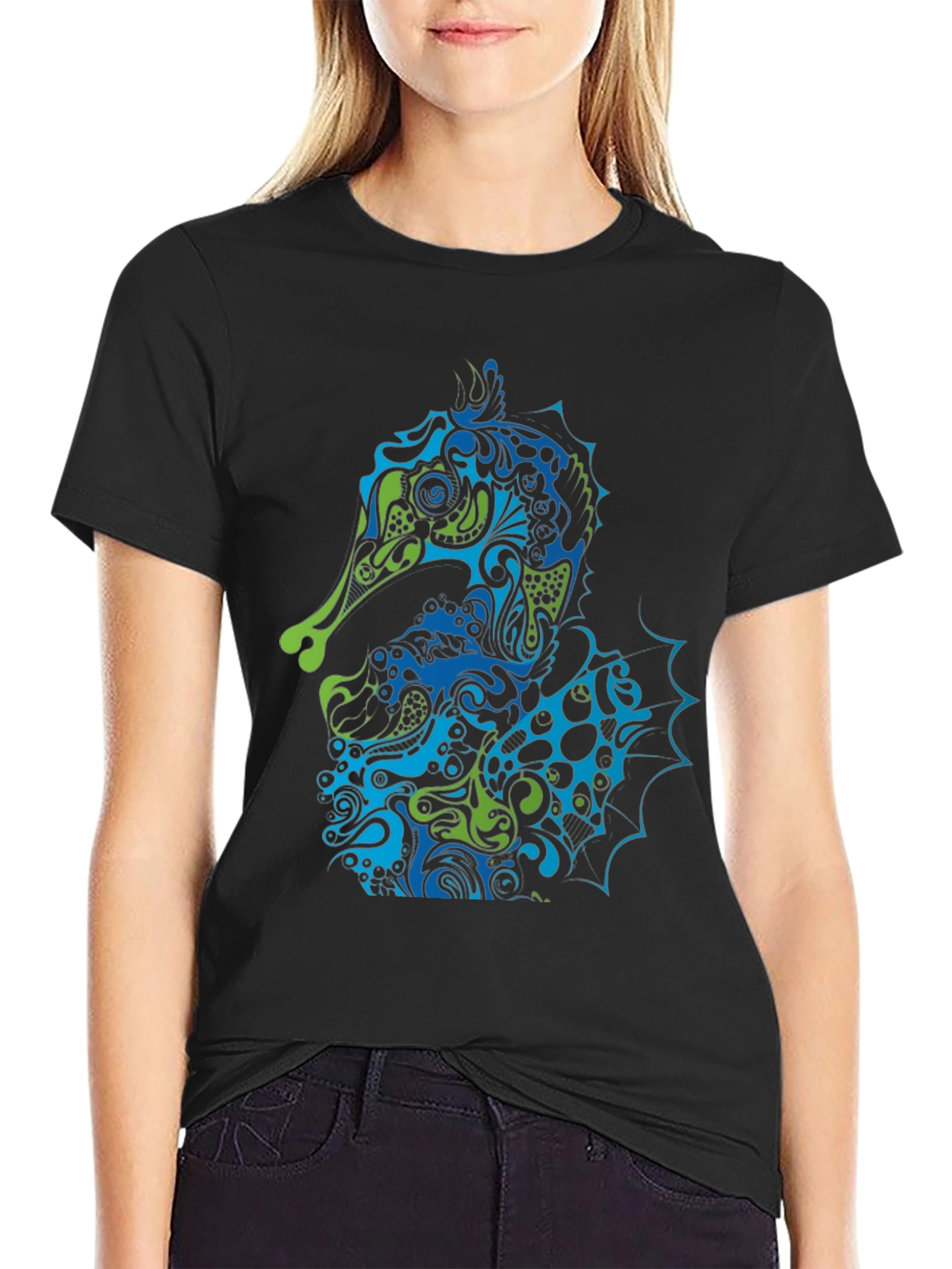 Seahorse Art Graphic Black Tee