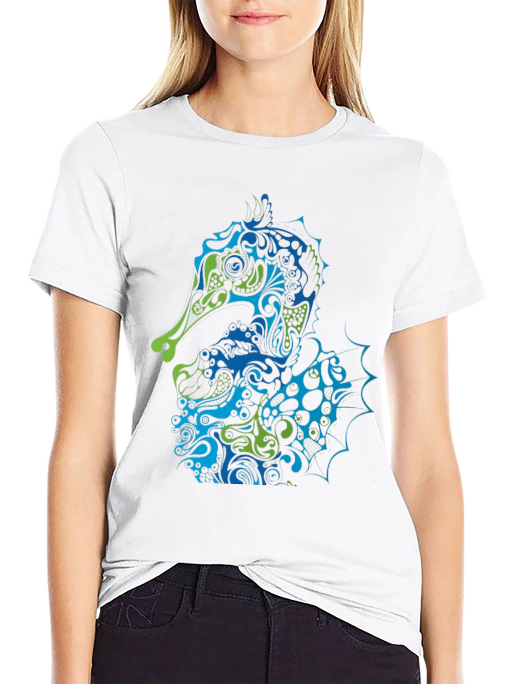 Seahorse Art Graphic Black Tee