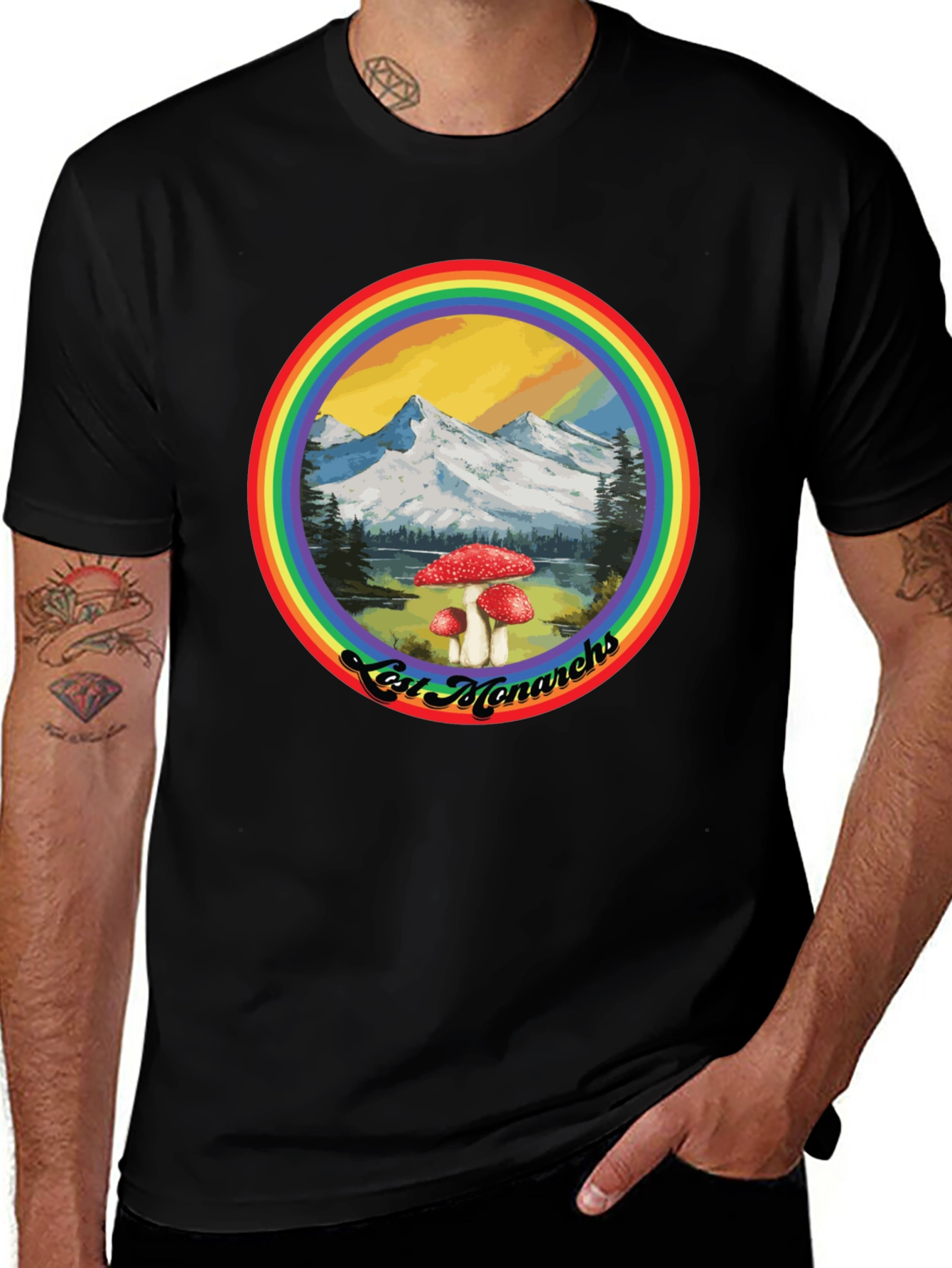 Lost Monarchs Rainbow Graphic Tee - Black