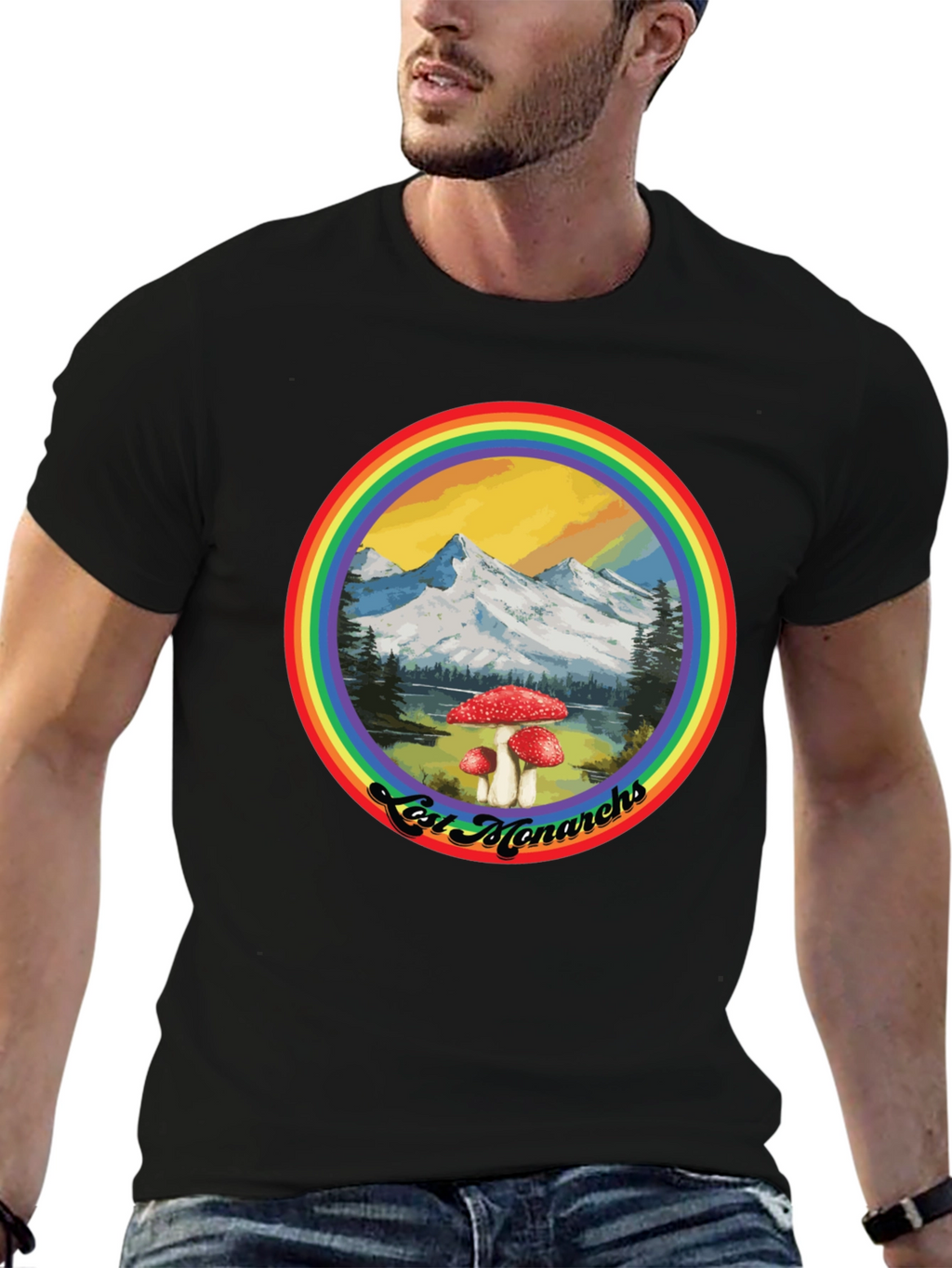 Lost Monarchs Rainbow Graphic Tee - Black