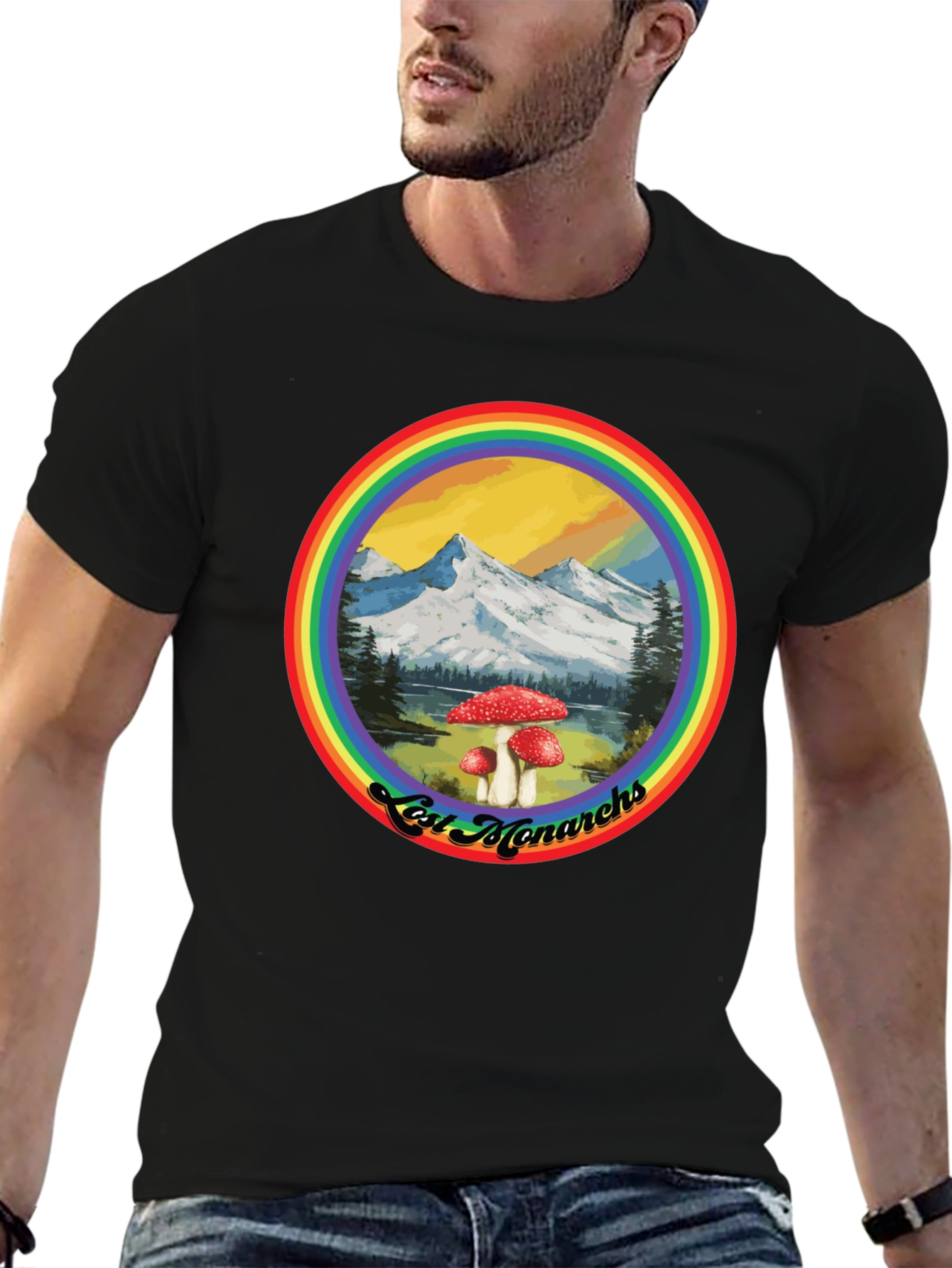 Lost Monarchs Rainbow Graphic Tee - Black